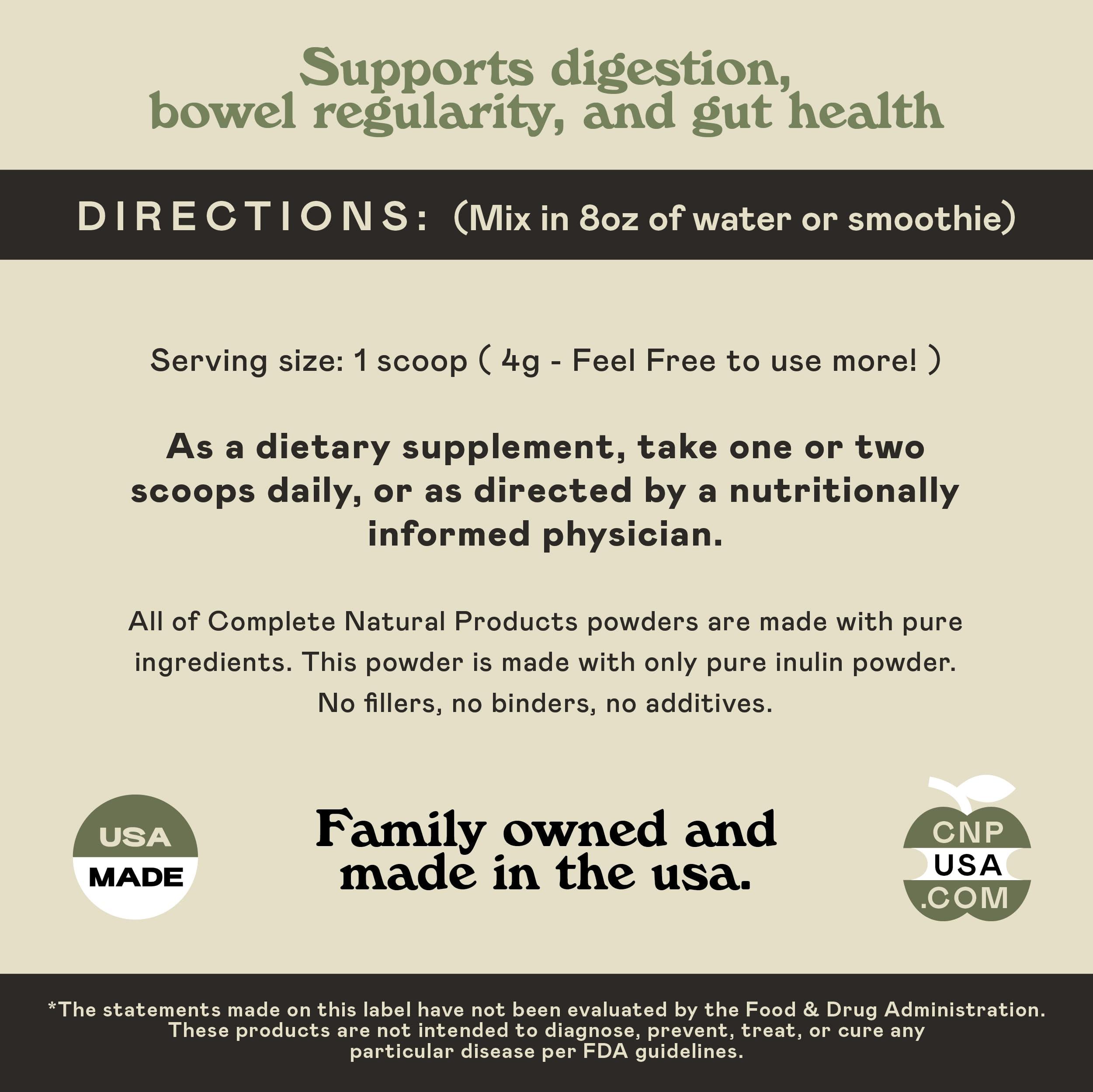 Complete Natural Products Pure Organic Inulin Powder Fiber Supplement - (Jerusalem Artichoke) Prebiotic Bulk Inulin Fiber Powder 8oz Digestion & Gut Health