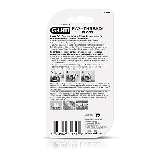 GUM GUM EasyThread Threader Floss - Expanding Dental Floss for Braces, Bridges, and Implants - Built in Rigid Floss Threaders (50 Uses)