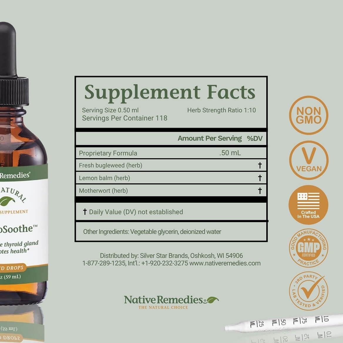 Native Remedies Native Remedies ThyroSoothe - All Natural Herbal Supplement Soothes The Thyroid Gland - Supports Systemic Balance in The Endocrine System and Thyroid Gland - 59 mL