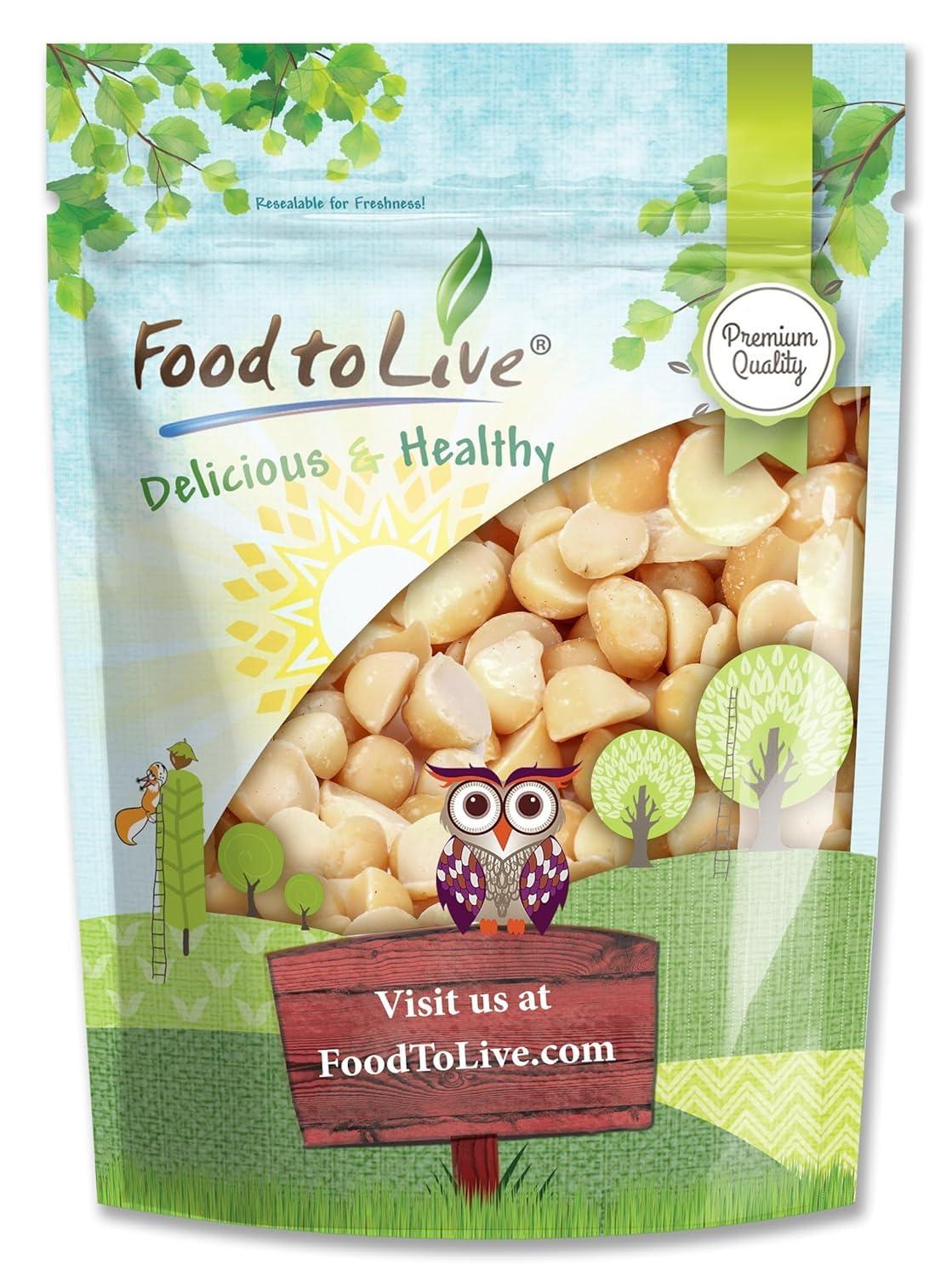 Food to Live Food to Live Macadamia Nut Halves & Pieces, 3 Pounds Raw, Shelled, Unsalted, Kosher, Vegan, Bulk. Keto Snack. Good Source of Healthy Fats. Great for Baking, and as Topping for Salads, Yogurt.