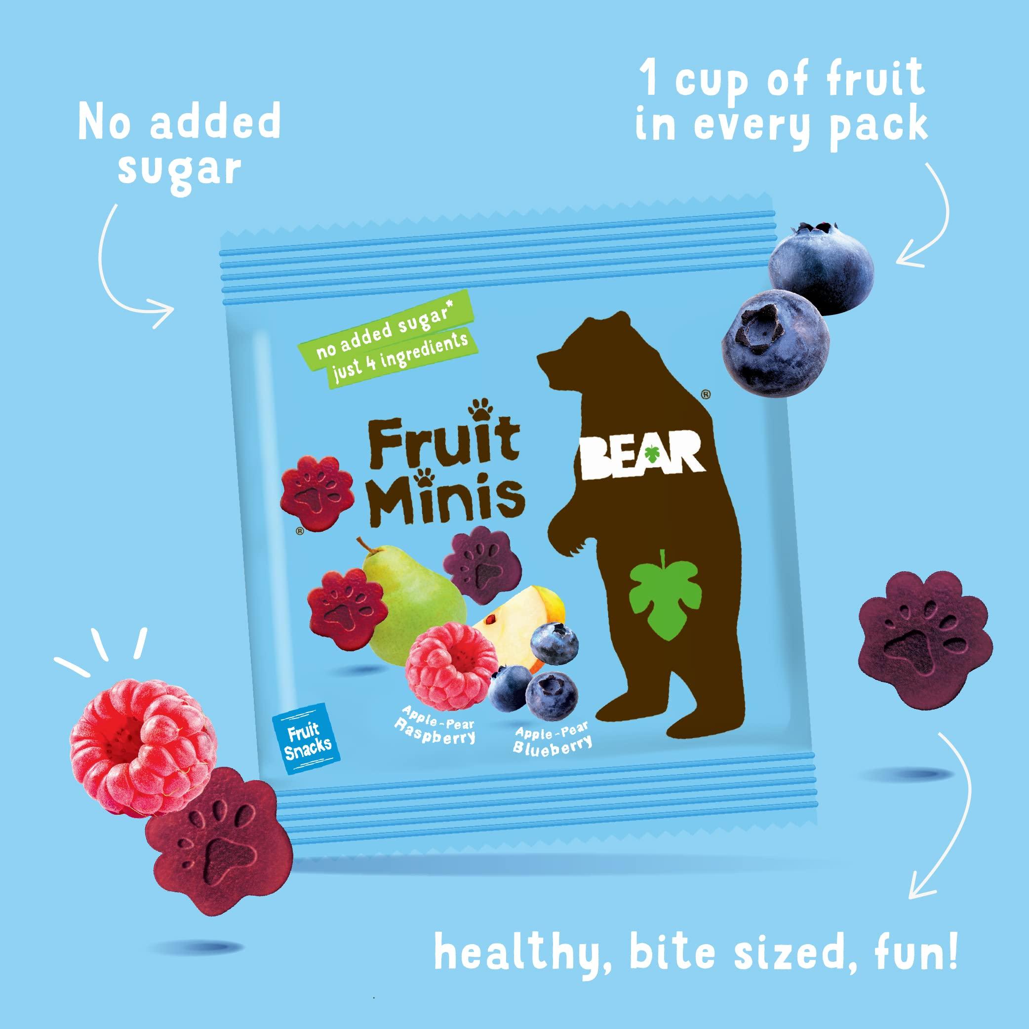BEAR BEAR Real Fruit Snack Minis, Raspberry/Blueberry, No added Sugar, All Natural, Bite Sized Snacks for Kids, Non GMO, Gluten Free, Vegan, 0.7 Oz (Pack of 18)
