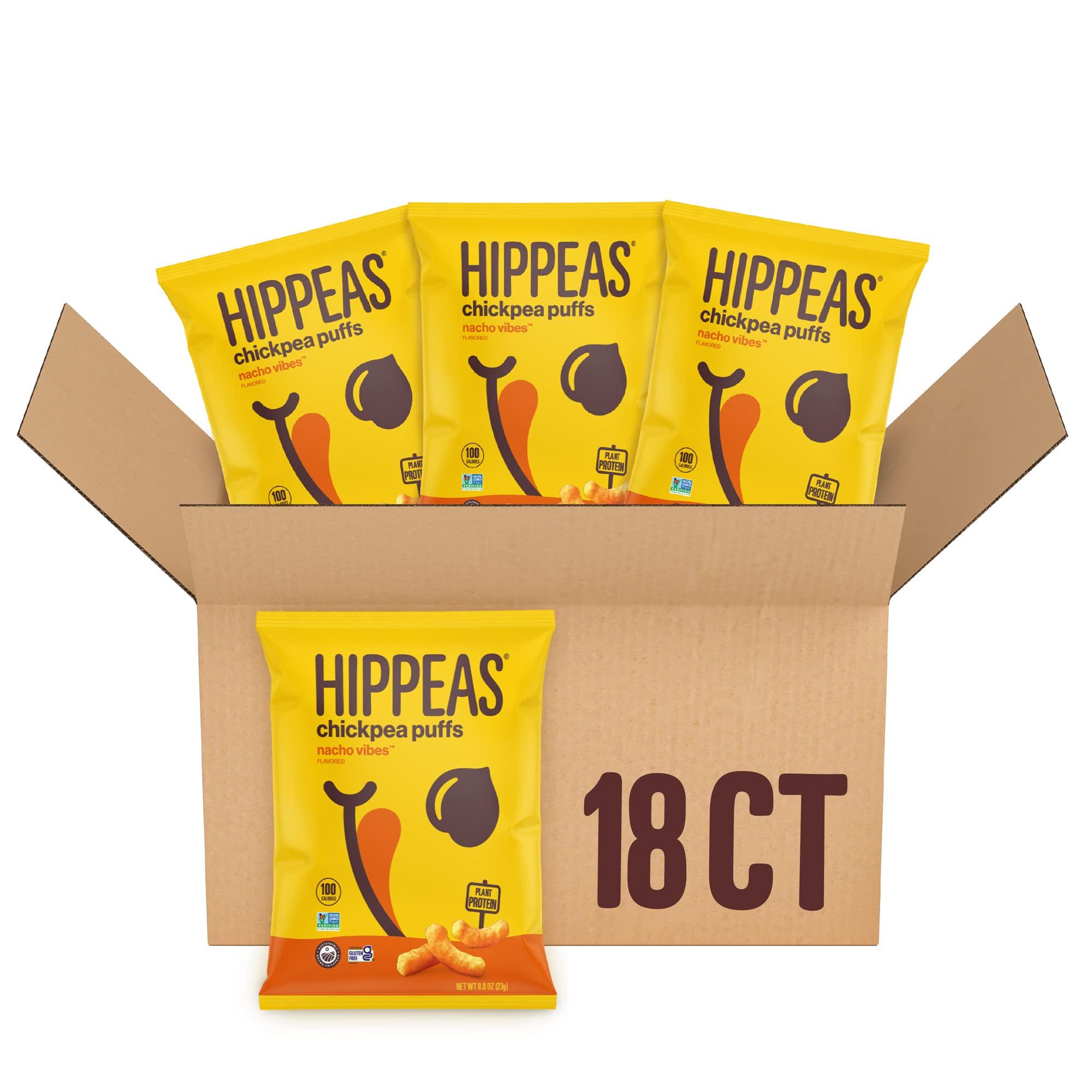 HIPPEAS Hippeas Chickpea Puffs, Vegan Nacho Vibes, 0.8 Ounce (Pack of 18), 3g Protein, 2g Fiber, Vegan, Gluten-Free, Crunchy, Plant Protein Snacks