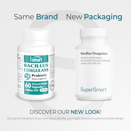 Supersmart Supersmart - Bacillus Coagulans Probiotic 4 Billion CFU per Day (High Absorption) - Lactobacillus Sporogenes Supplement | Non-GMO & Gluten Free - 60 Delayed Released Capsules