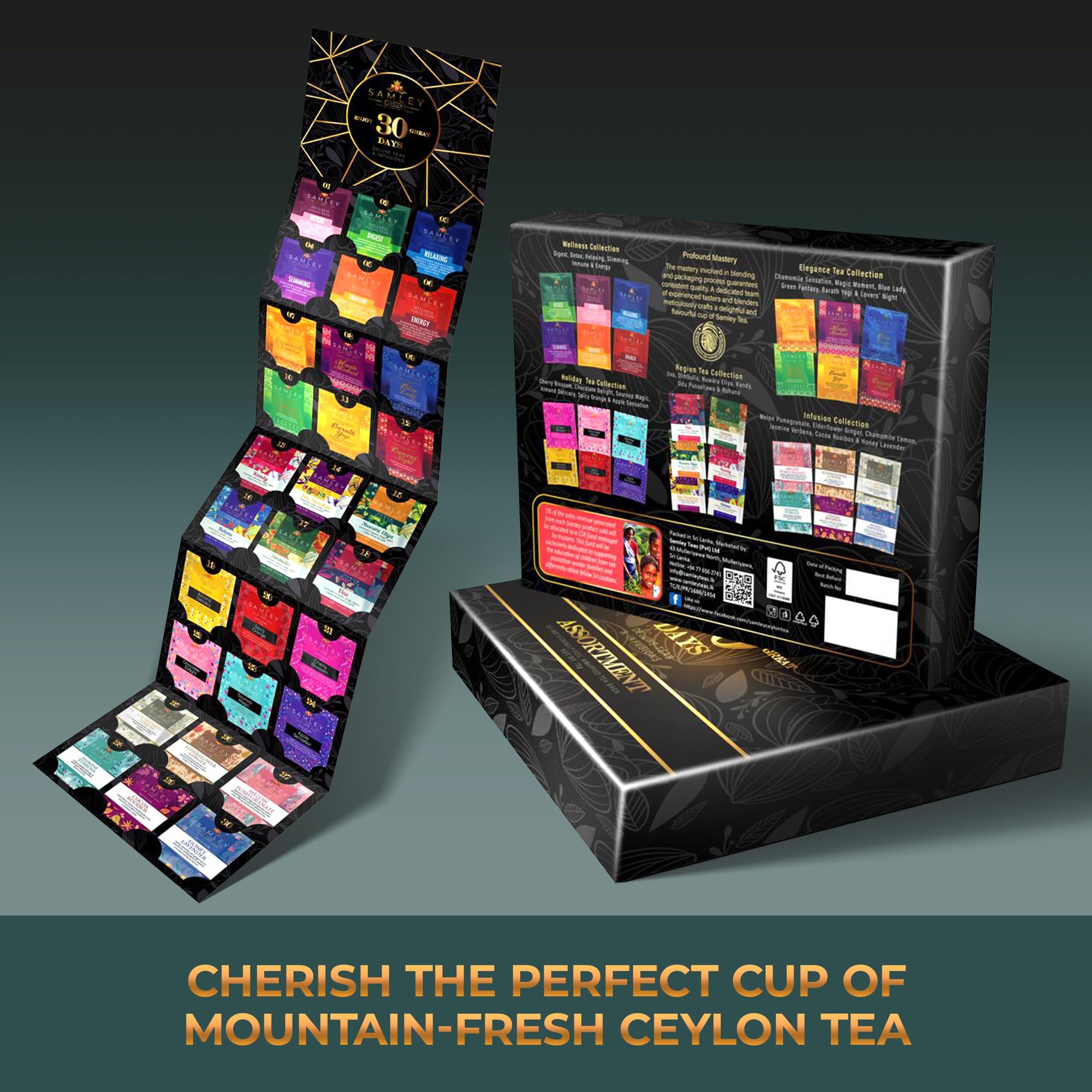 SAMLEY CEYLON Samley Tea 30 Days Assortment Tea Set, Gourmet Premium Tea Lover Gifts for Women and Men, 30 Bags Individually Wrapped
