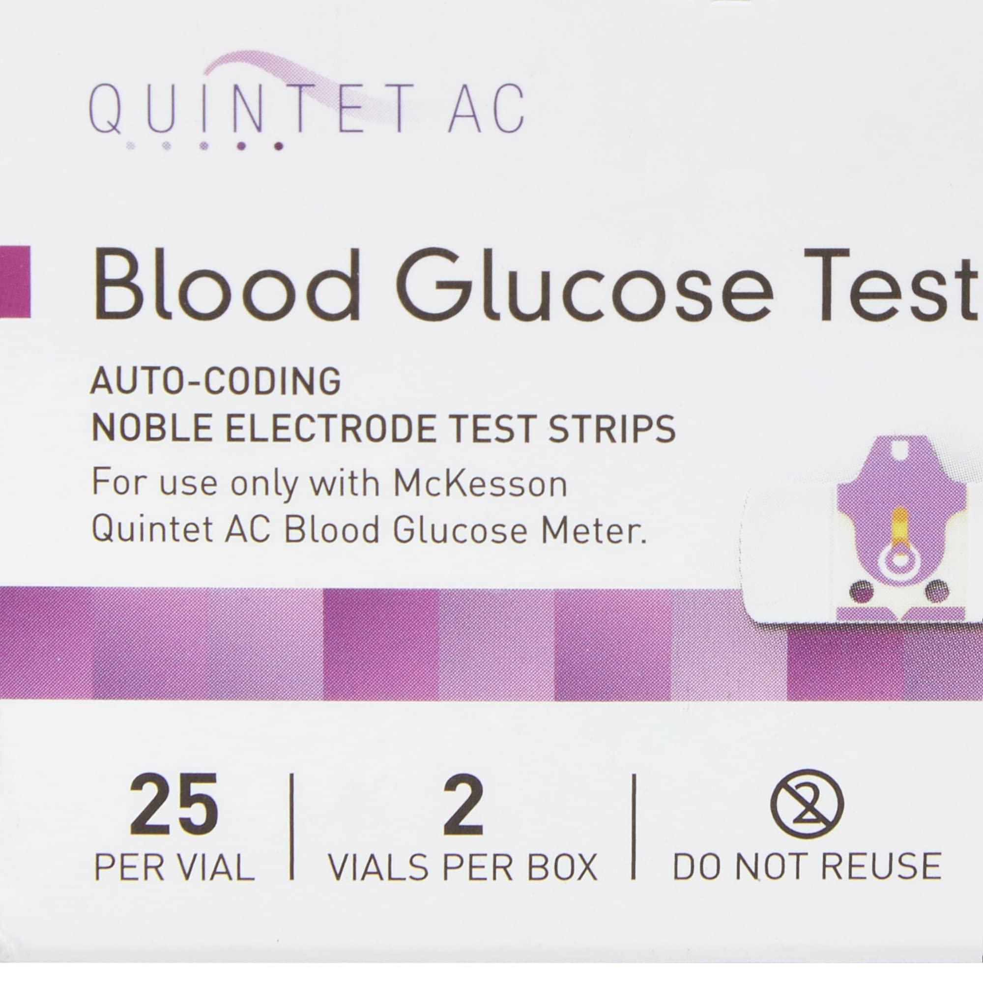 McKesson McKesson QUINTET AC Blood Glucose Test Strips - Auto Coding, Noble Electrode Strips, for Self-Testing and Point-of-Care Testing of Whole Blood Glucose, 50 Strips, 1 Pack