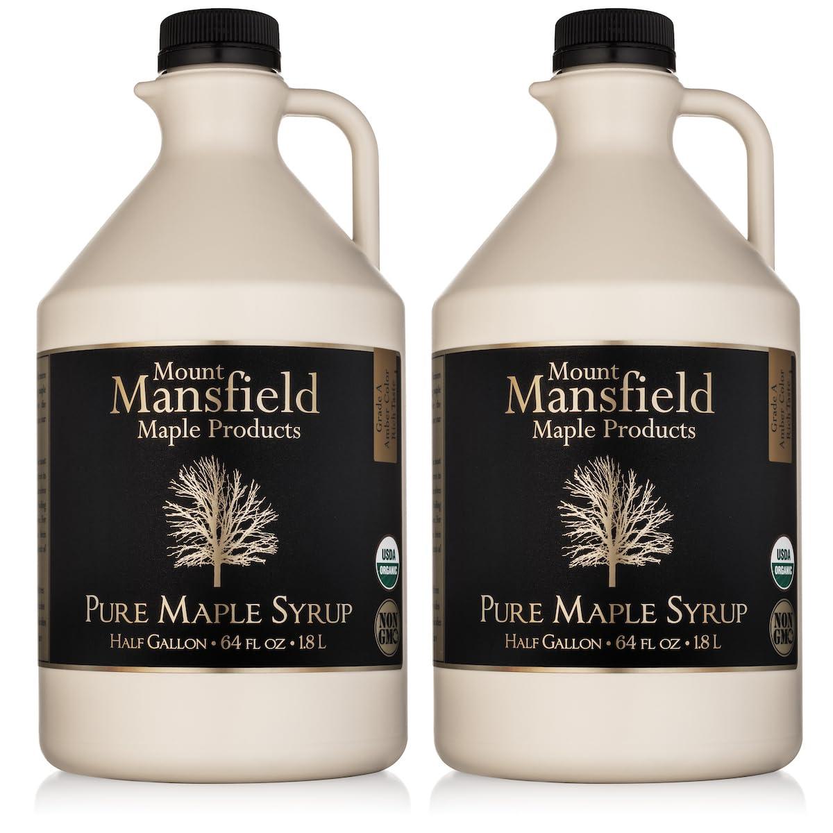 Mount Mansfield Maple Products Mansfield Maple Certified Organic Pure Vermont Maple Syrup in Plastic Jug Grade A Amber Rich Gallon (Ships as 2 Half Gallons)