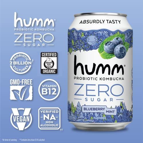 Humm Humm Probiotic Kombucha Zero Sugar Variety Pack - No Refrigeration Needed, Keto Friendly, Organic, Vegan, Gluten Free - 12oz Cans (16 Pack)