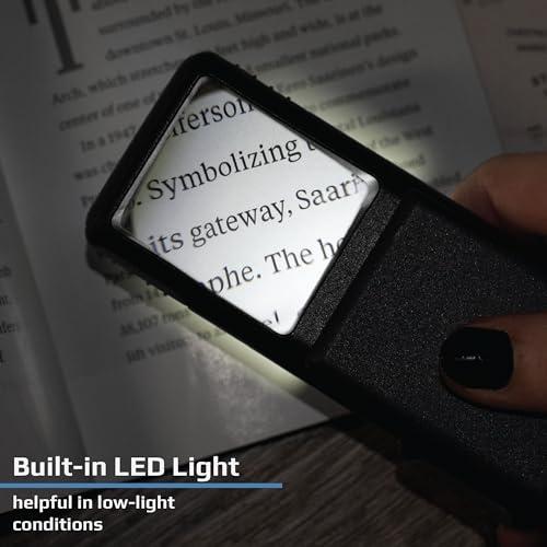 Carson Carson MiniBrite LED Lighted Slide-Out Aspheric Magnifier with Protective Sleeve (PO-55), 5X, Gray