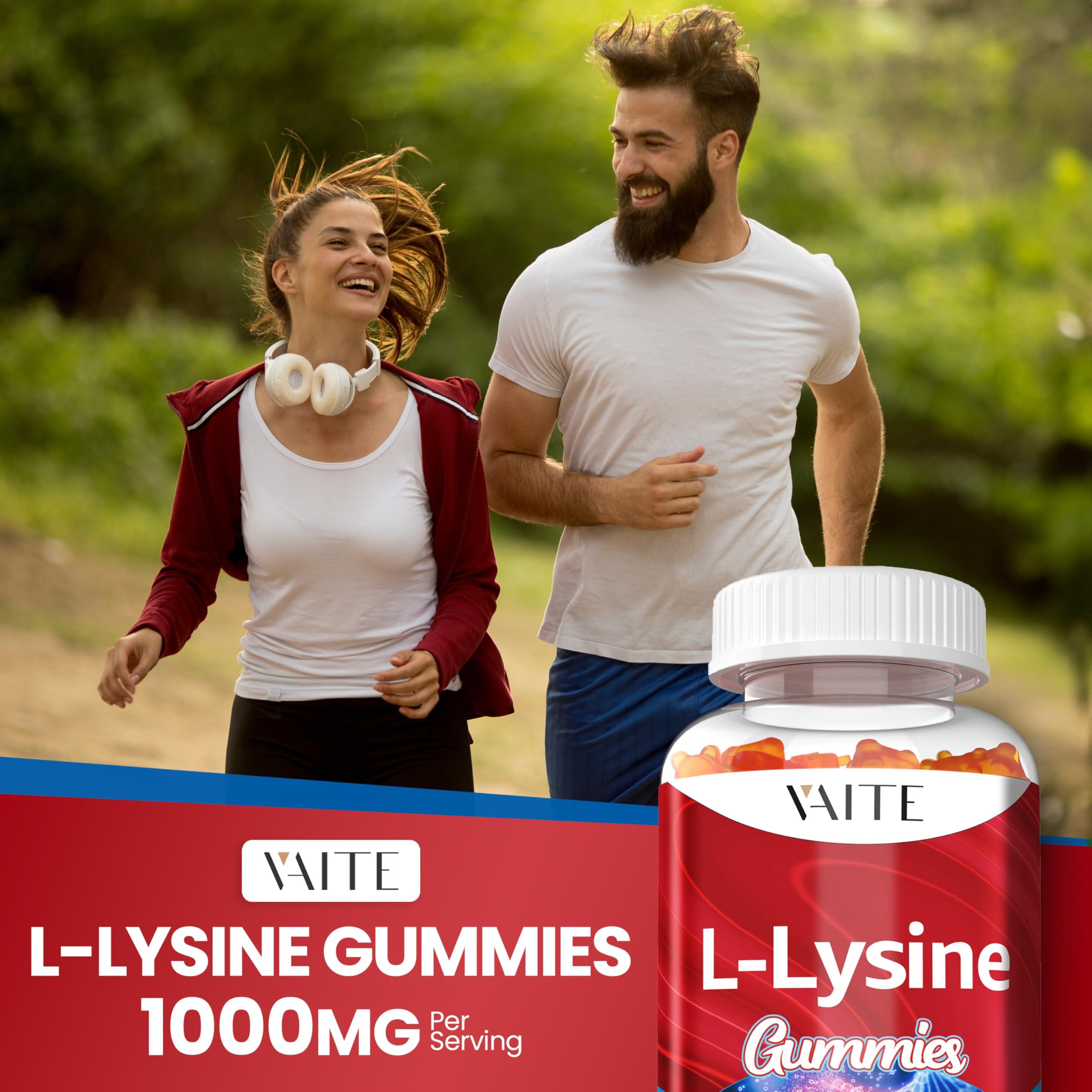 VAITE L-Lysine 1000mg Gummies - Supports Skin, Lip, Vegan, Gluten Free, Vitamins for Adults Tissue Health & Immune System, Chewables, Amino Acid Vitamin Supplement & Complex Supplements, Non-GMO