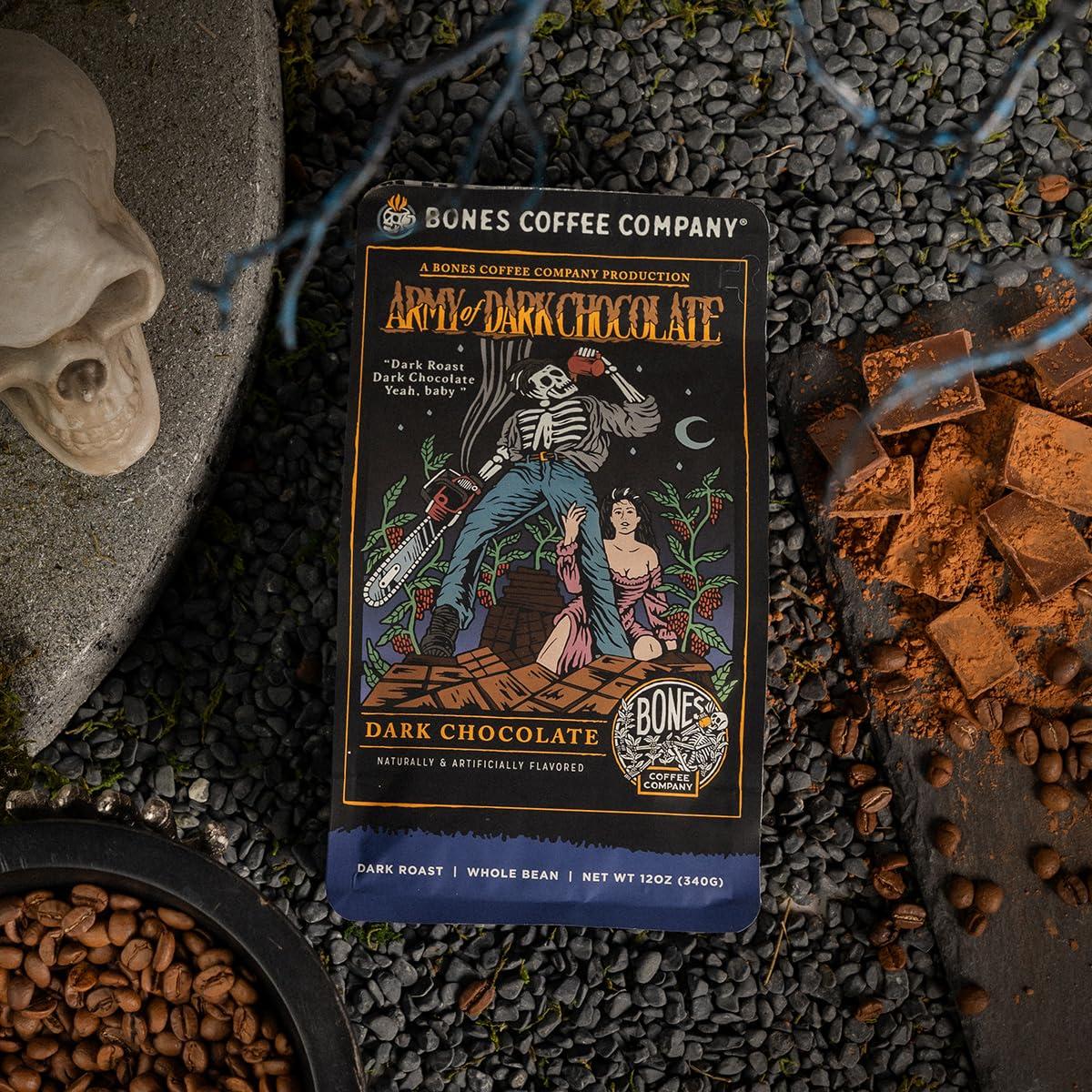 Bones Coffee Company Bones Coffee Company Army Of The Dark Chocolate Flavored Coffee Beans, Dark Roast Ground Coffee Low Acid, Dark Chocolate Flavor (12 oz)