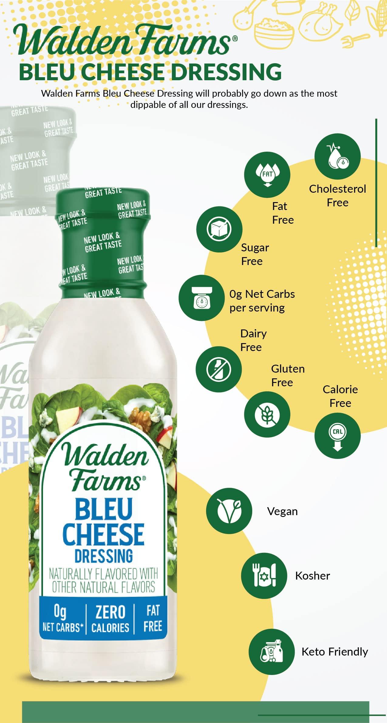 Walden Farms Walden Farms Bleu Cheese Dressing - Calorie-Free, Gluten-Free, Low Carb, Keto-Friendly, Sugar-Free, Rich Bleu Cheese Flavor, (12 oz Bottle x 2)