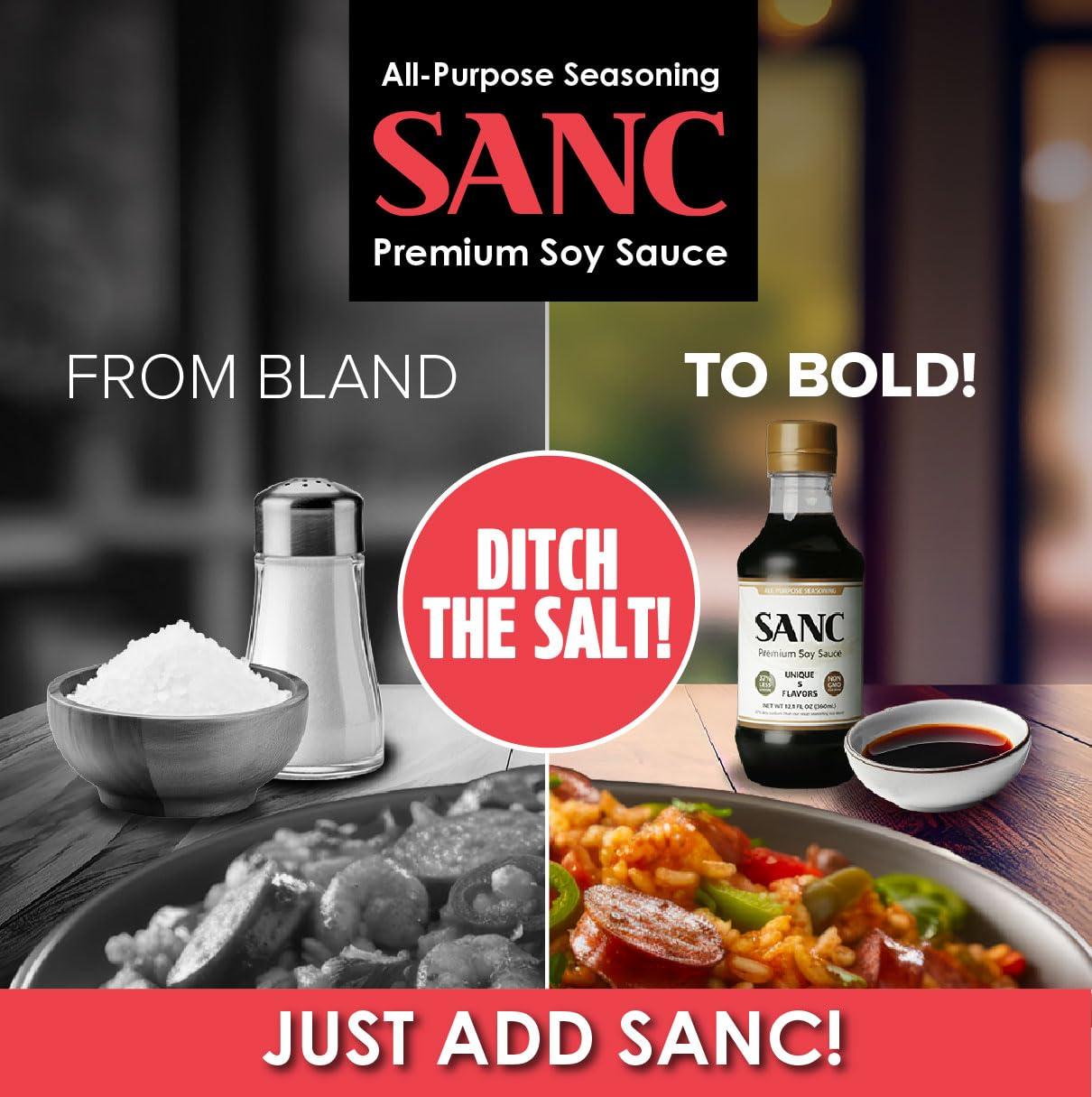 Shinangchon SANC All Purpose Korean Soy Sauce, 12.2 Fl Oz (Pack of 3) A Must-Have for Every Pantry, Low-Sodium Salt Substitute, NON-GMO Bean, No Artificial Additives, Naturally Brewed with Music Fermentation