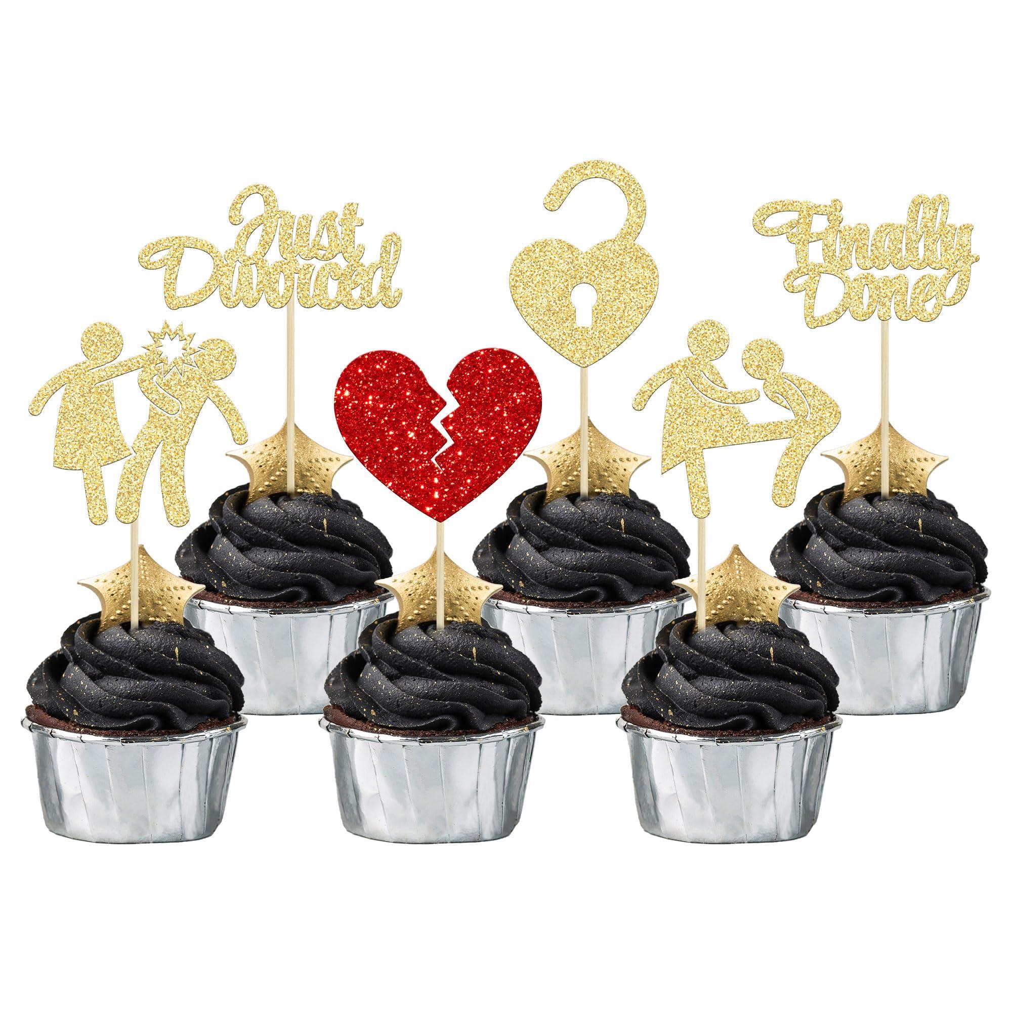 Gyufise Gyufise 24Pcs Divorce Cupcake Toppers Glitter Finally Done Just Divorced Cupcake Picks for Break Up Theme Bye Freedom Bachelor Divorce Party Cake Decorations Supplies Gold