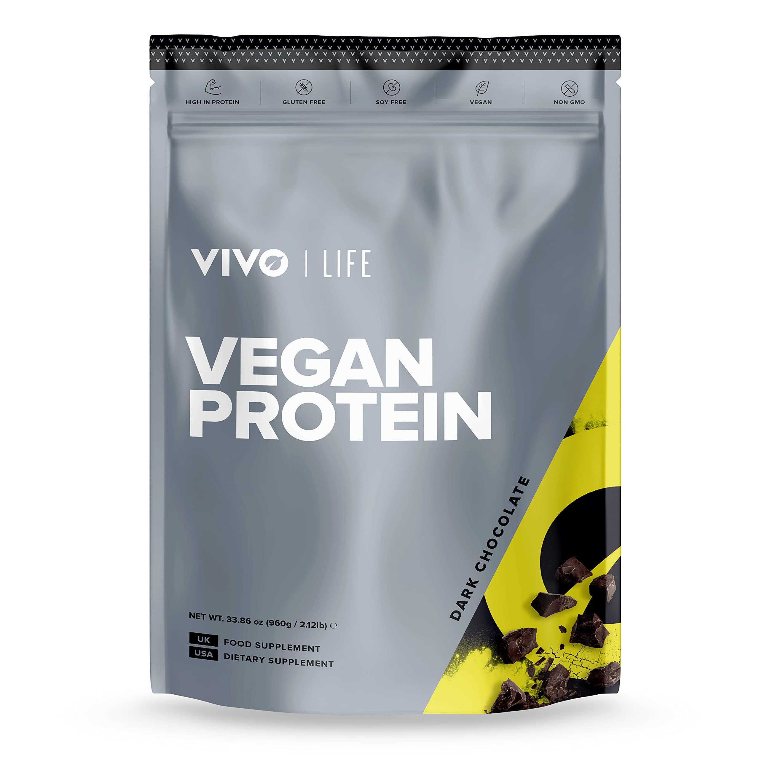 VIVO VIVO Vegan Protein Powder - 0.7 oz of Plant-Based Protein per Scoop, 30 Servings (33.8 oz) (Dark Chocolate)