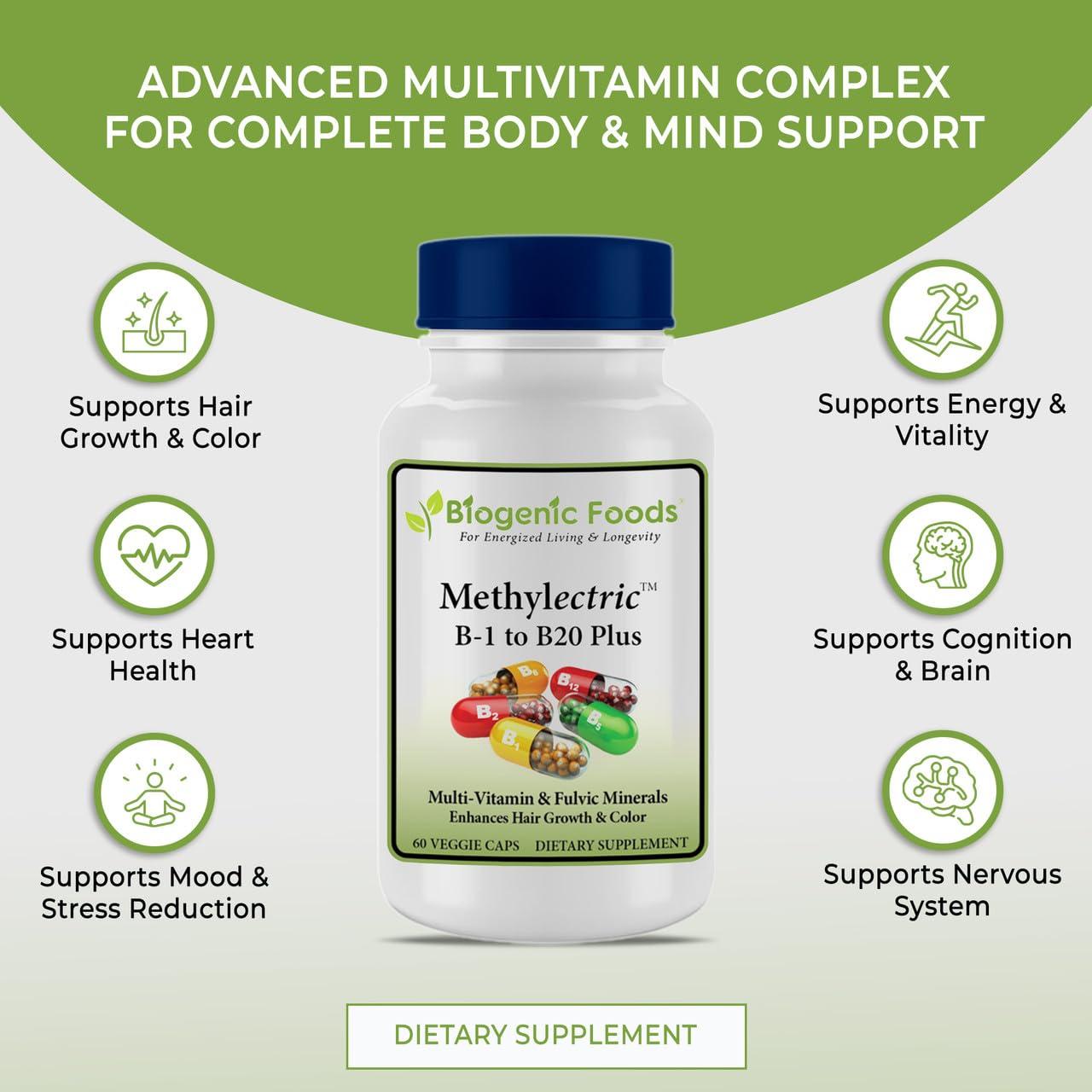 Biogenic Foods Methylectric B-50 Complex - Methylated B1 - B20 Multi-Vitamin and Fulvic Minerals, Veggie Caps