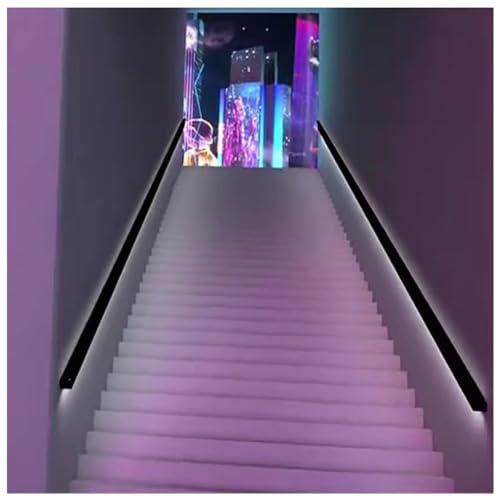 Sxlawesom LED Handrail Kit with Staircase Light, Handrail Wall Mounted Hand Railings, Aluminum, with 2 Flush Endcaps (Color : Black, Size : 47.3\"/1.2m)