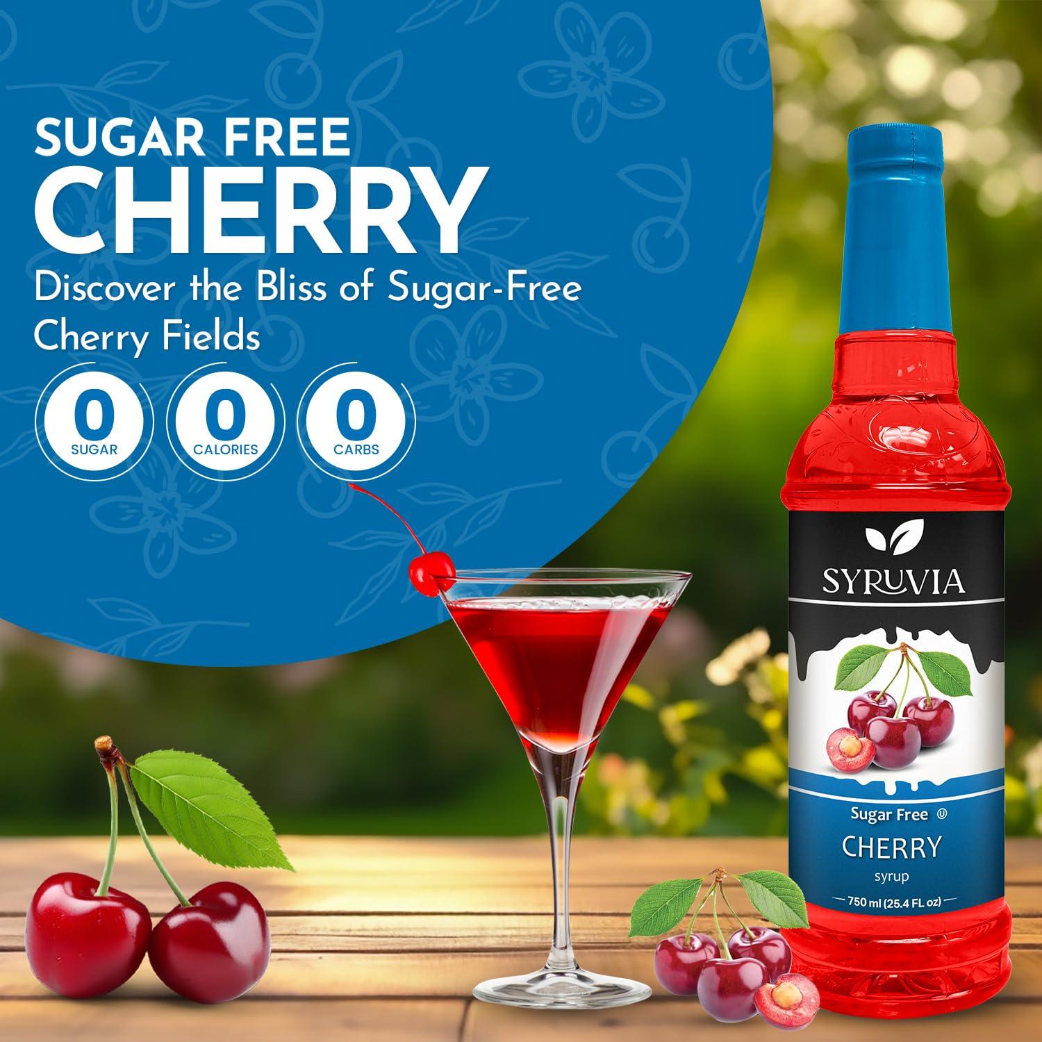SYRUVIA Syruvia Sugar Free Cherry Syrup With Syrup Pump Dispenser Cherry Syrup Flavor, 25.4 fl oz - Perfect for Cocktails, ice Tea, Desserts, Italian Sodas, Ice and More, Kosher and Gluten-Free