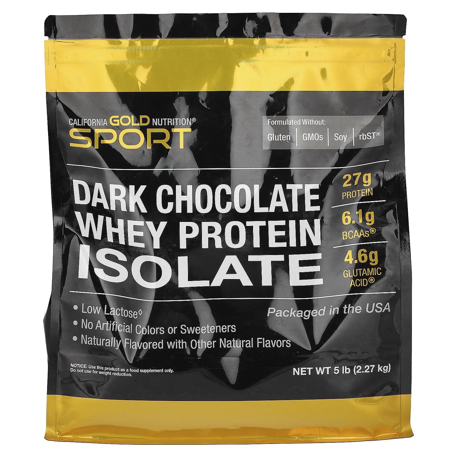 California Gold Nutrition California Gold Nutrition Sport - Dark Chocolate Whey Protein Isolate, 5 lbs (2.27 kg)