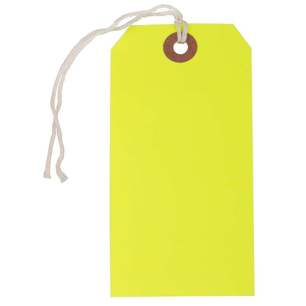 JAM Paper JAM PAPER Gift Tags with String -Medium - 4 3/4 x 2 3/8 - Neon Yellow - Bulk 100/Pack