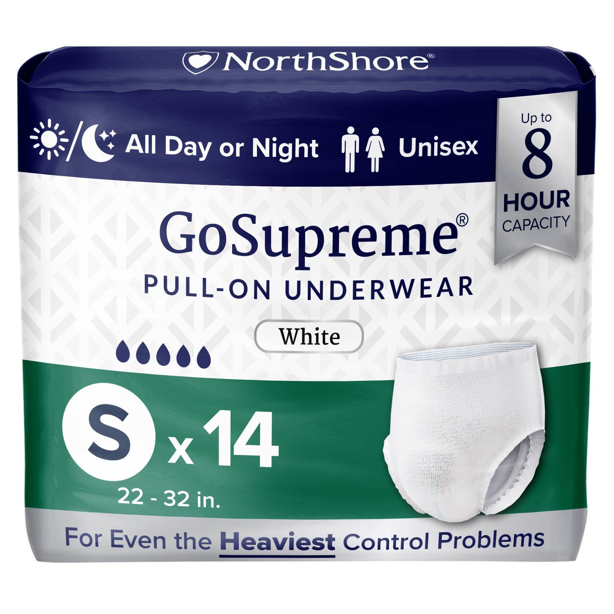 NorthShore NorthShore GoSupreme Overnight Incontinence Underwear, 8-Hour Pullup Style, Small, 14 Count Bag, White, 22-32 inches, Unisex Adult Diapers