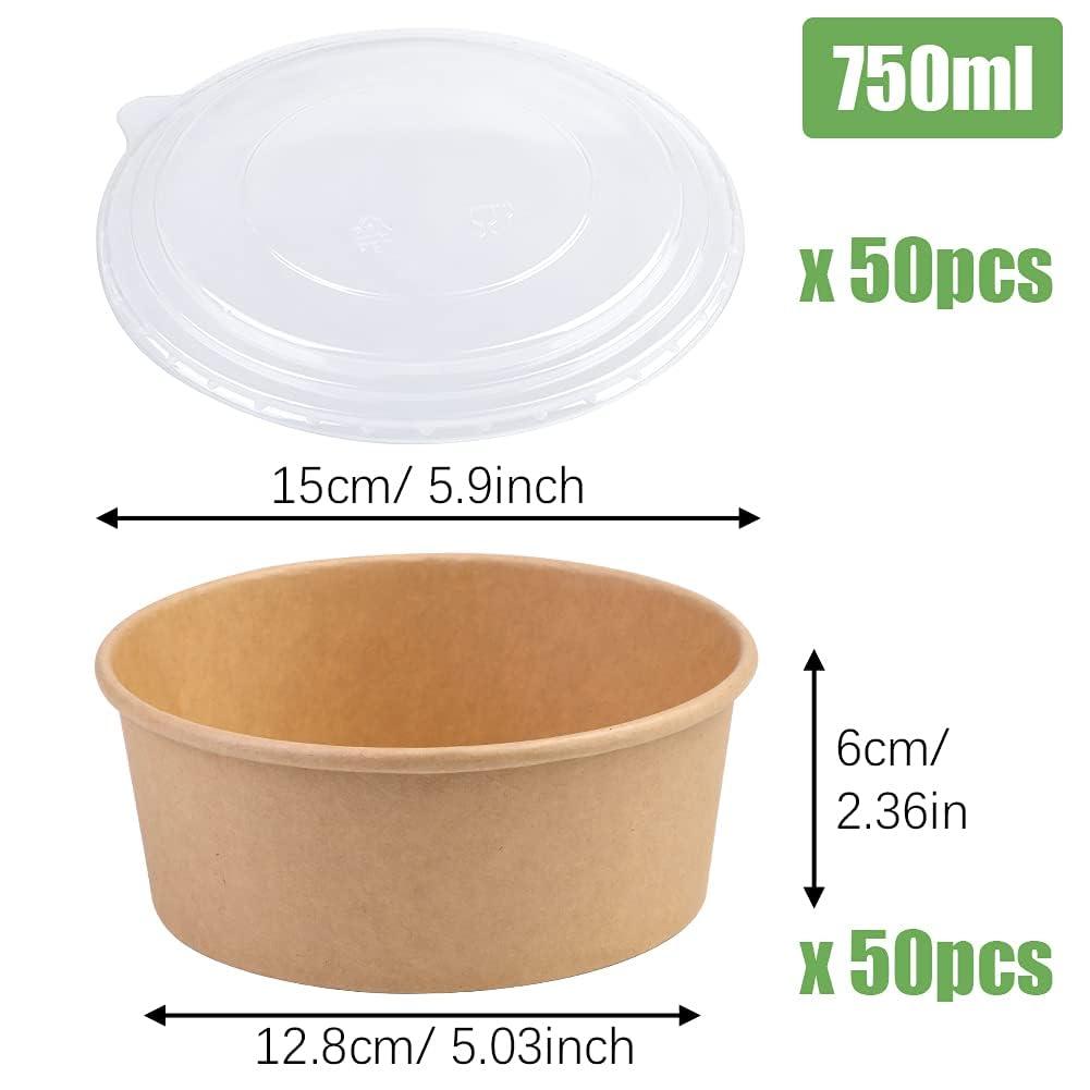 Prgery 25OZ Paper Bowls, 50 Pack Paper Food Containers with Lids,Disposable Soup Bowls Bulk Party Supplies for Hot/Cold Food, Soup, Ice Cream or Takeout
