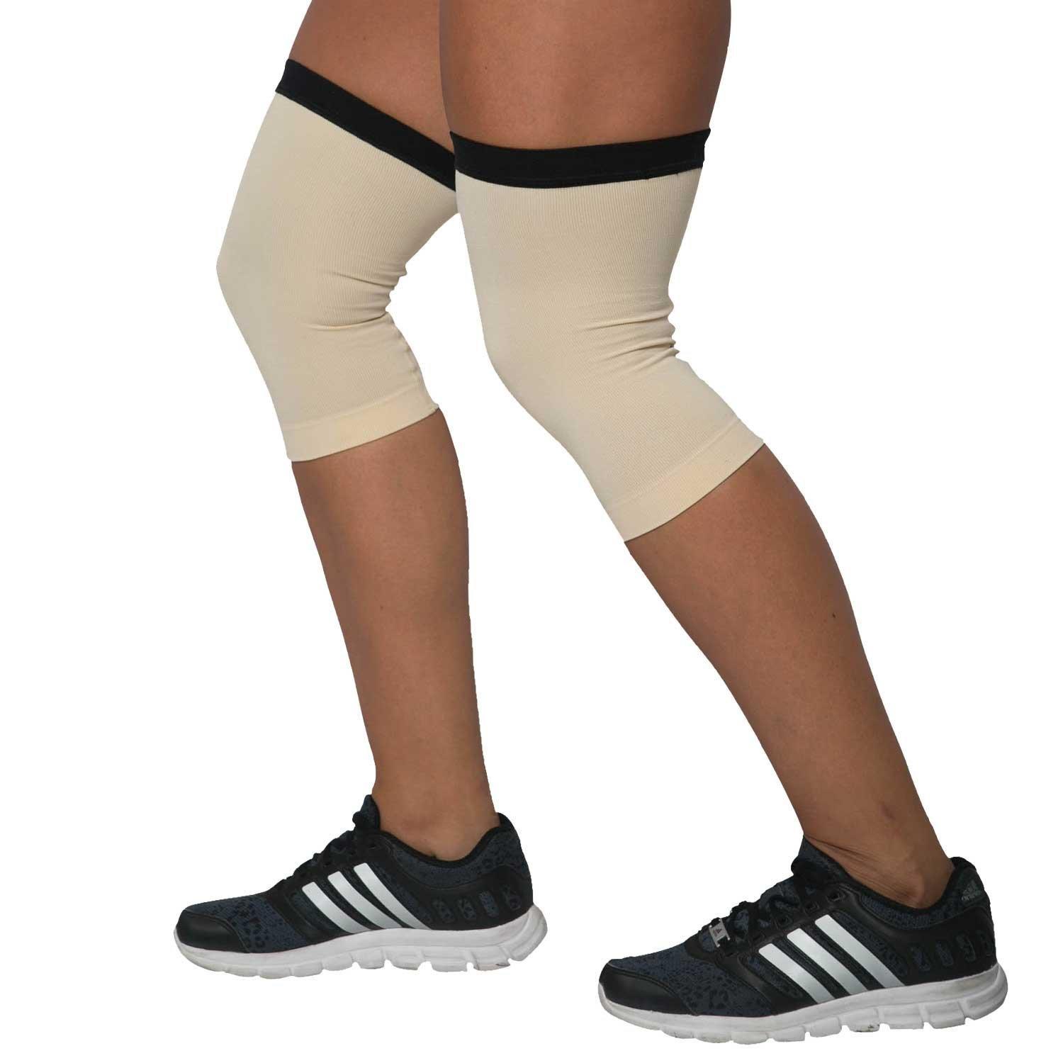 Pure Compression Knee Support Compression Sleeve - Lightweight Knee Brace (Pair) - Great for Running, Weightlifting, Squats, Arthritis (Beige, L)