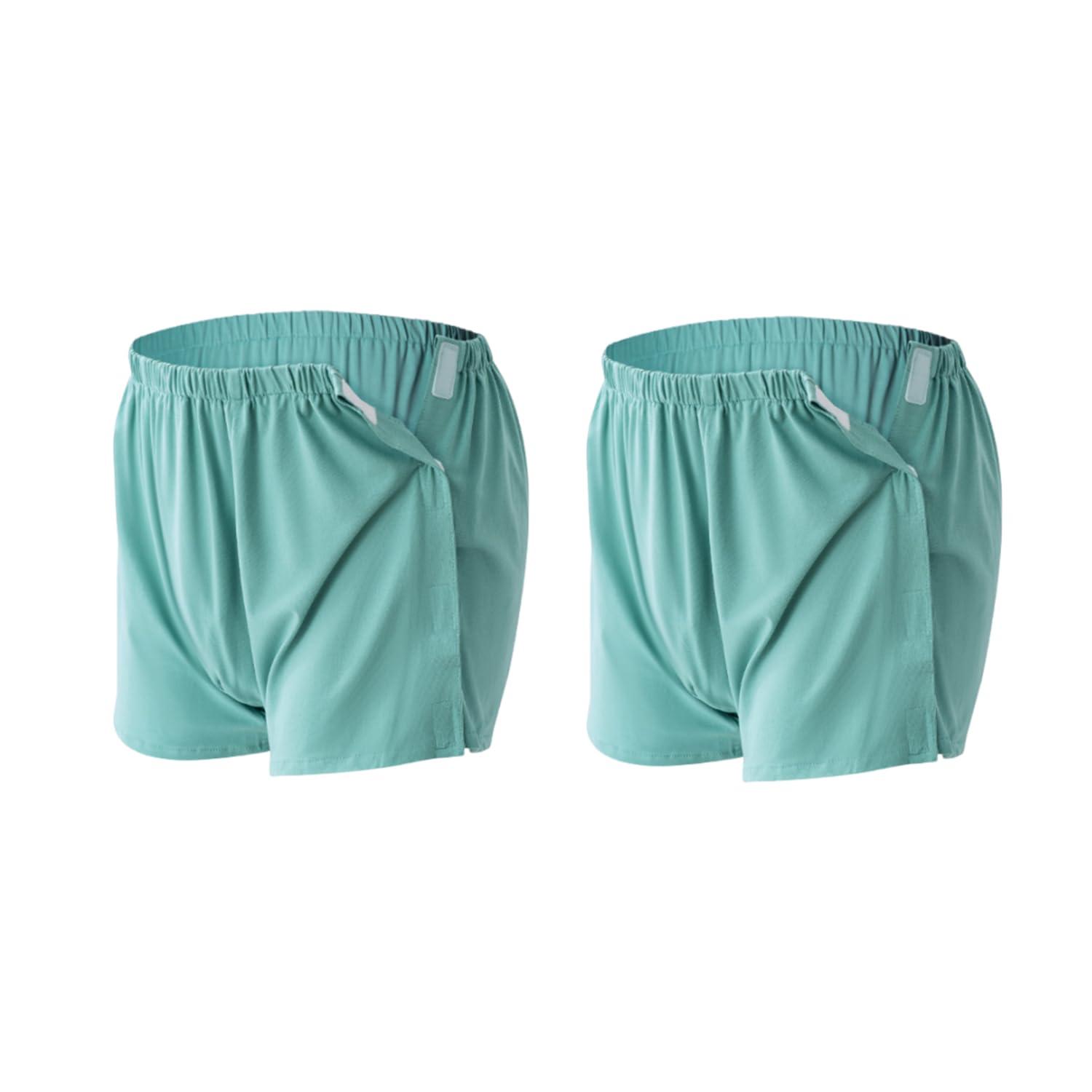Lmaray Lmaray 2-Pack Tear Away Post Surgery Boxers Briefs for Men, Incontinence Full Open Stick-on Briefs, Disabled Adaptive Underwear Green