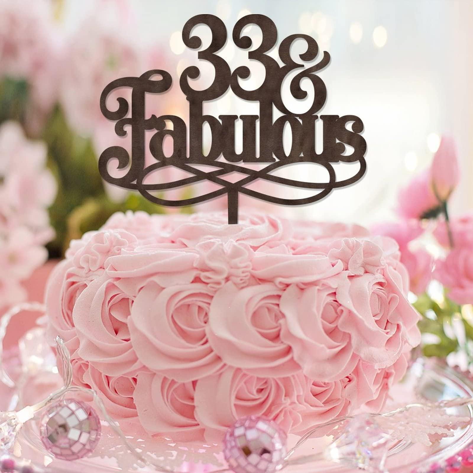 CustonCares 33 & Fabulous 33rd Birthday Cake Toppers Customize Name Any Age Number 33 Years Old Birthday Cake Decorations 33rd Anniversary Birthday Present For Family Friends Brown Wood