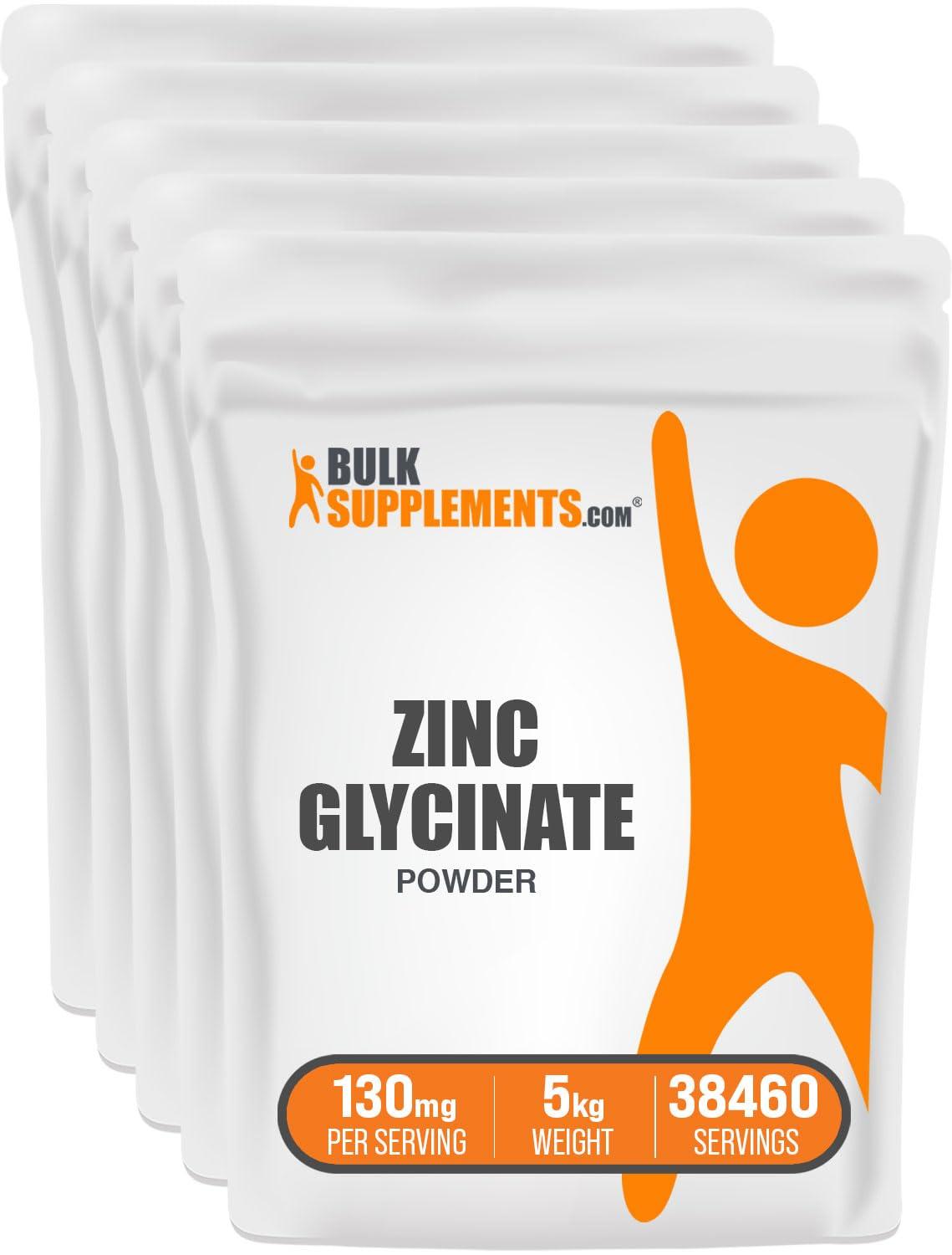BulkSupplements BulkSupplements.com Zinc Glycinate Powder - Zinc Supplements, Zinc 40mg, Zinc Powder - Zinc Mineral Supplement, for Immune Support - Gluten Free, 130mg per Serving, 5kg (11 lbs)