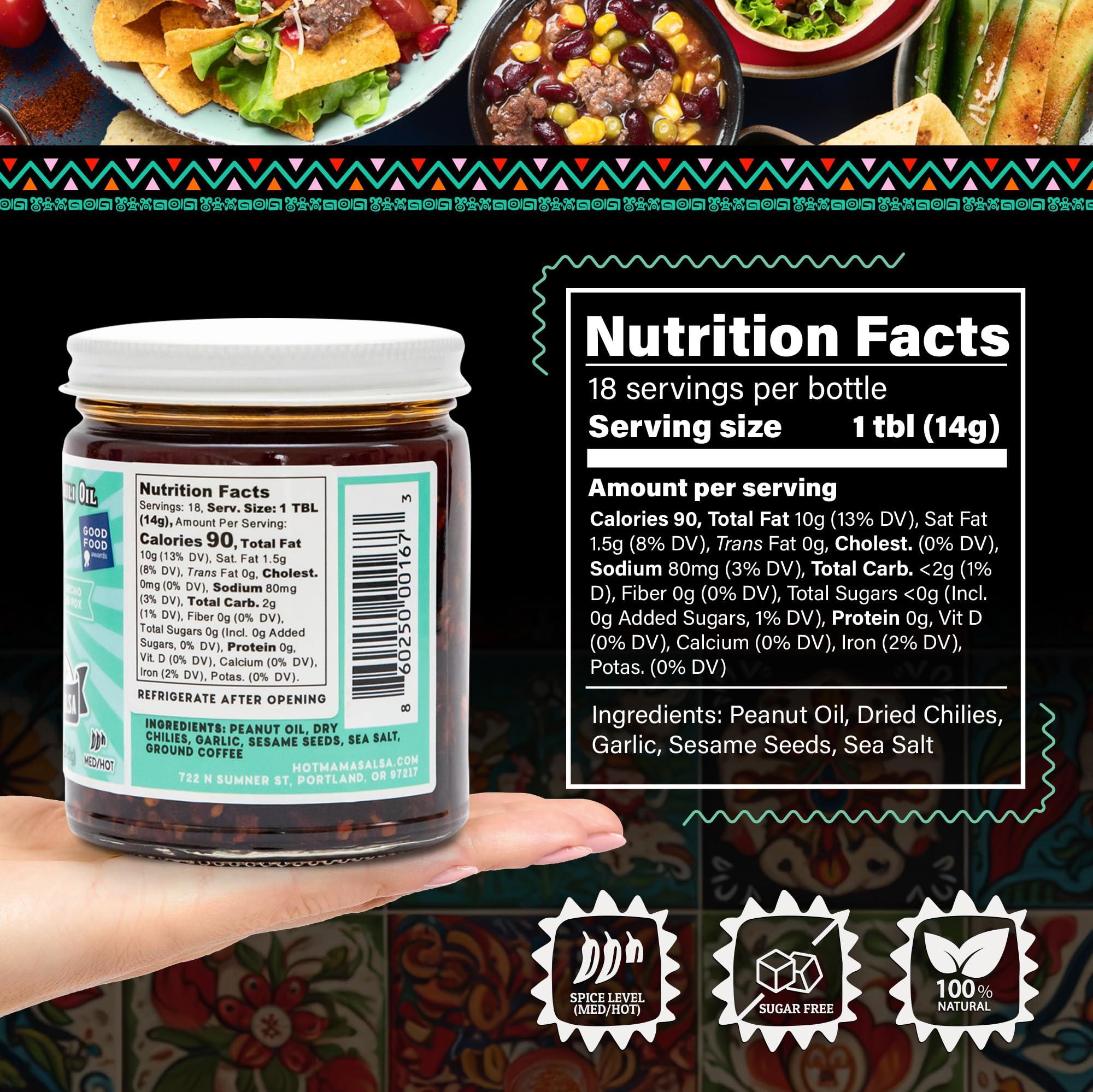 Hot Mama Salsa Hot Mama Salsa Smoky Coffee Chili Oil A Chili Oil Rich in Antioxidants, Low Calorie, No Preservatives, Additives, or GMOs Perfect for Mushrooms, Shrimp, Veggies, Soups, Pastas, Eggs 9 fl oz