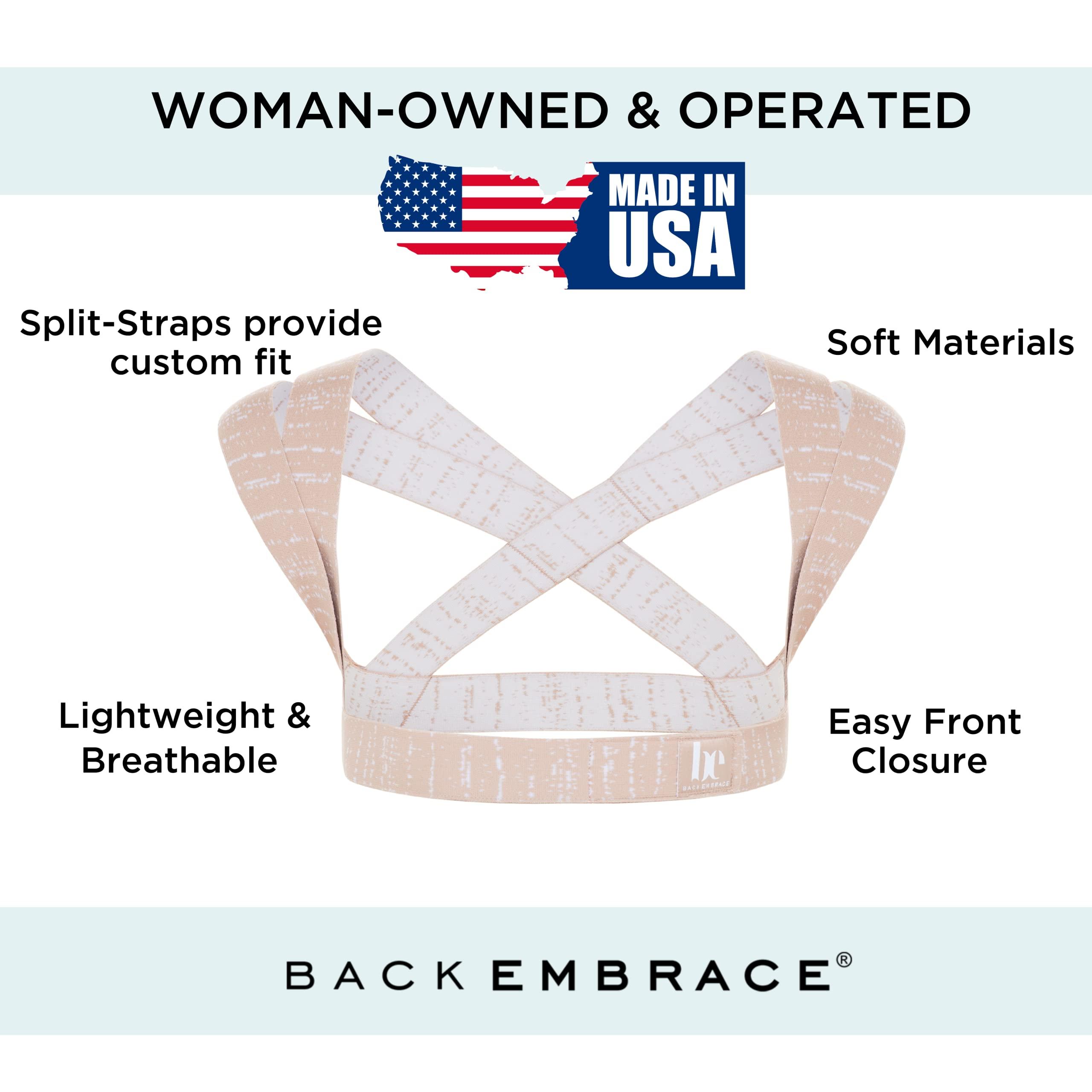 BackEmbrace BackEmbrace Posture Corrector for Women and Men - Made in USA - Slim and Adjustable Shoulder Brace - Back Brace for Back Pain Relief - Sand Drizzle Small