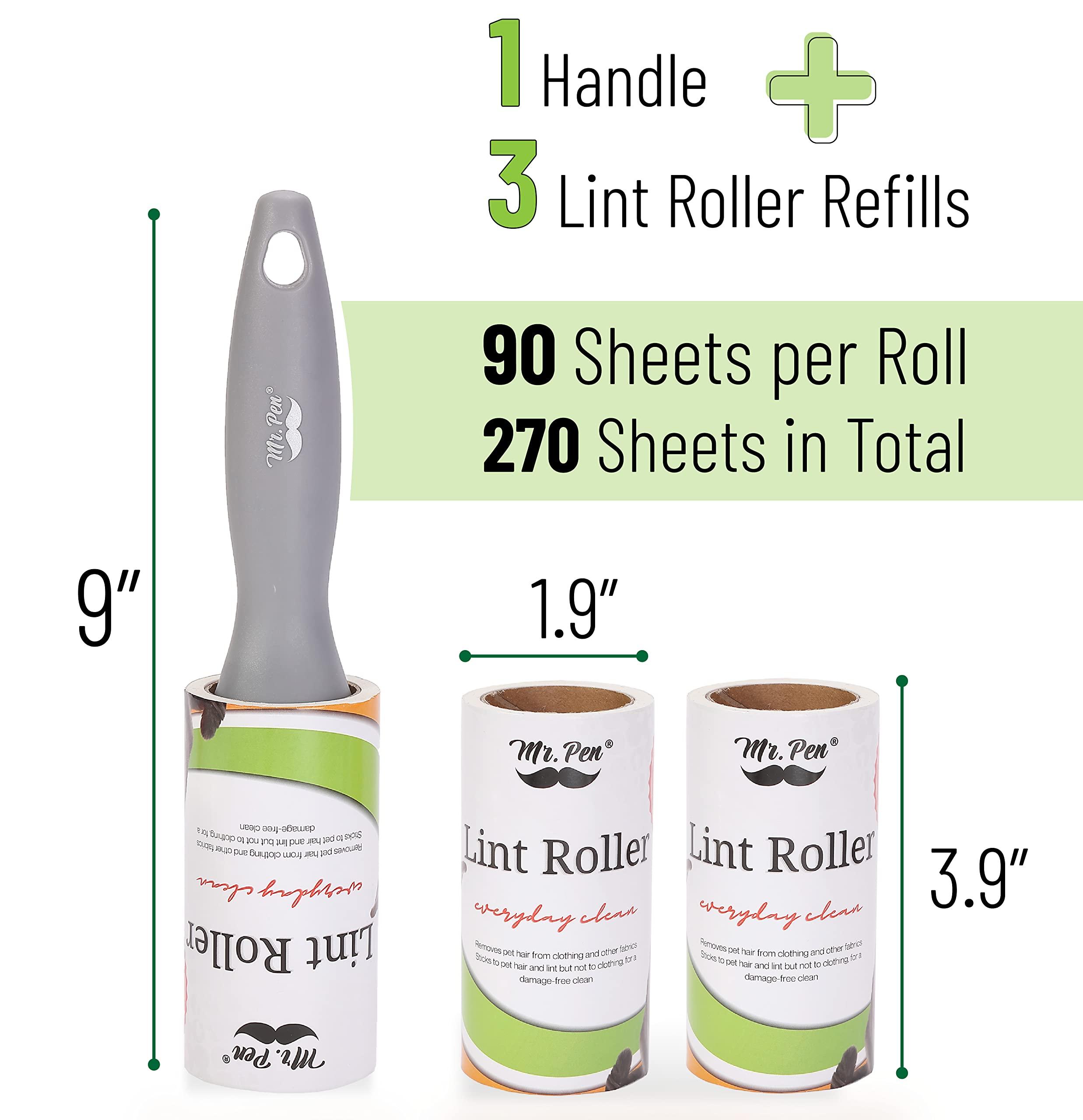 Mr. Pen Mr. Pen- Lint Rollers, 1 Handle with 3 Refills, 270 Sheets, Extra Sticky Lint Remover for Clothes, Lint Roller for Pet Hair, Pet Hair Roller, Sticky Roller, Lint Roller for Clothes, Lint Removers