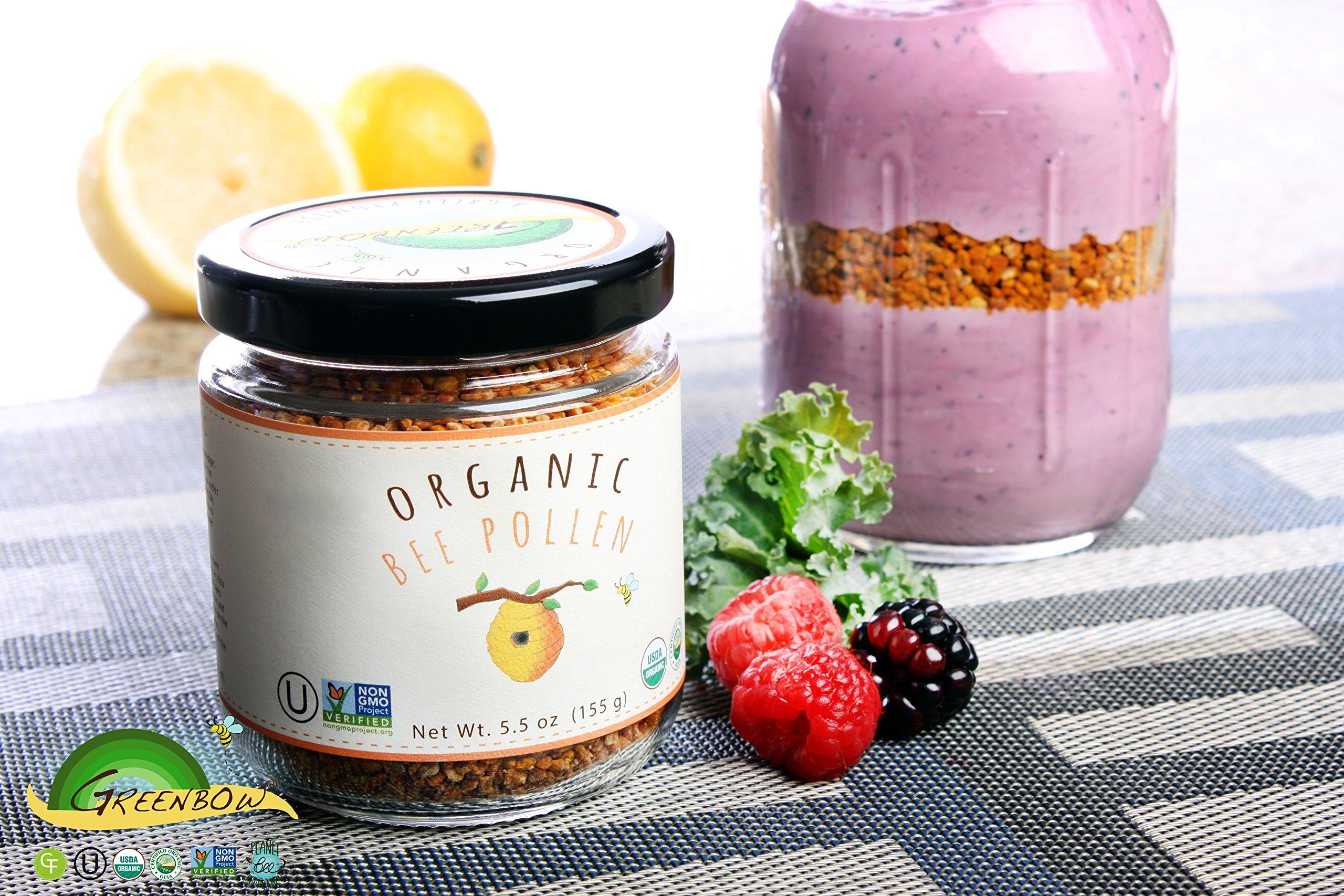 Greenbow Greenbow Organic Bee Pollen - 100% USDA Certified Organic, Non-GMO, Pure, & Natural Bee Pollen - Superfood Packed with Proteins, Vitamins & Minerals - Kosher Certified, Gluten Free -155g x 2 Jars