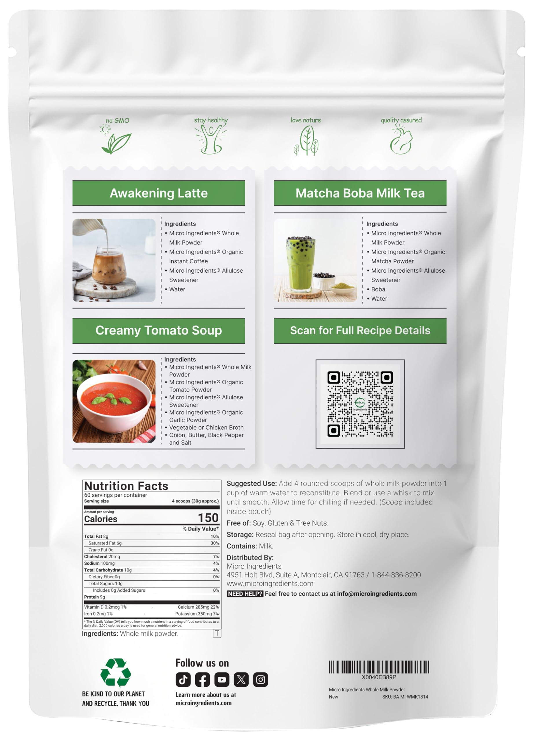 Micro Ingredients Micro Ingredients Whole Milk Powder, 4 lb | Pasture-Raised, rBST-Free | Pure & Rich in Protein | Ideal for Baking & Everyday Use | Non-GMO, Gluten-Free, Premium Grade