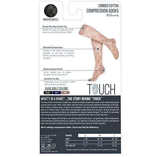TOUCH Compression TOUCH Compression Socks for Women, 15-20 mmHg, Argyle, Cotton, 1 Pair, Tan, Large