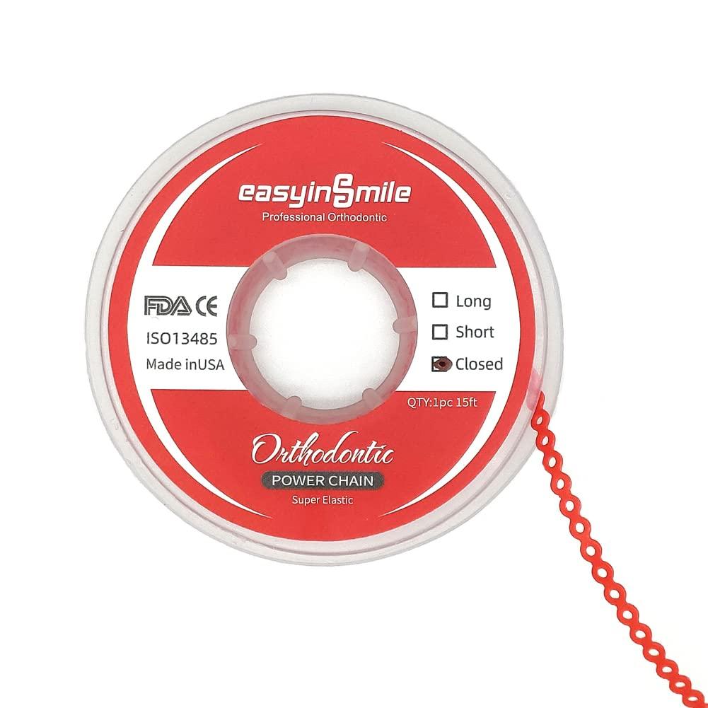Easyinsmile Easyinsmile Dental Orthodontic Spool Elastic Rubber Band Power Chains for Braces (Short, Red)