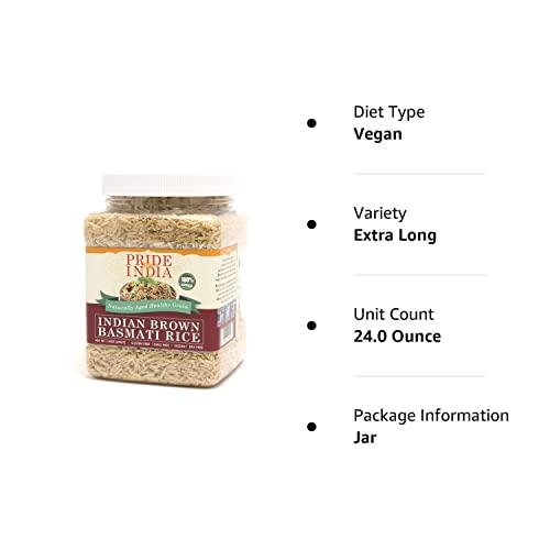 Pride Of India Pride Of India - Extra Long Brown Basmati Rice - Naturally Aged Healthy Grain, 1.5 Pound Jar