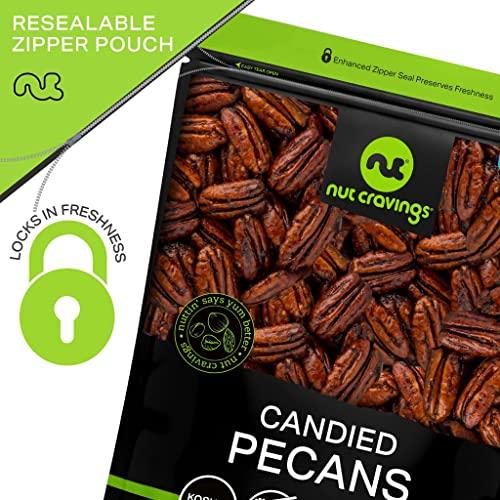 Nut Cravings NUT CRAVINGS - Candied Pecans Honey Glazed Praline, No Shell (16oz - 1 LB) Bulk Nuts Packed Fresh in Resealable Bag - Healthy Protein Food Snack, All Natural, Keto Friendly, Vegan, Kosher