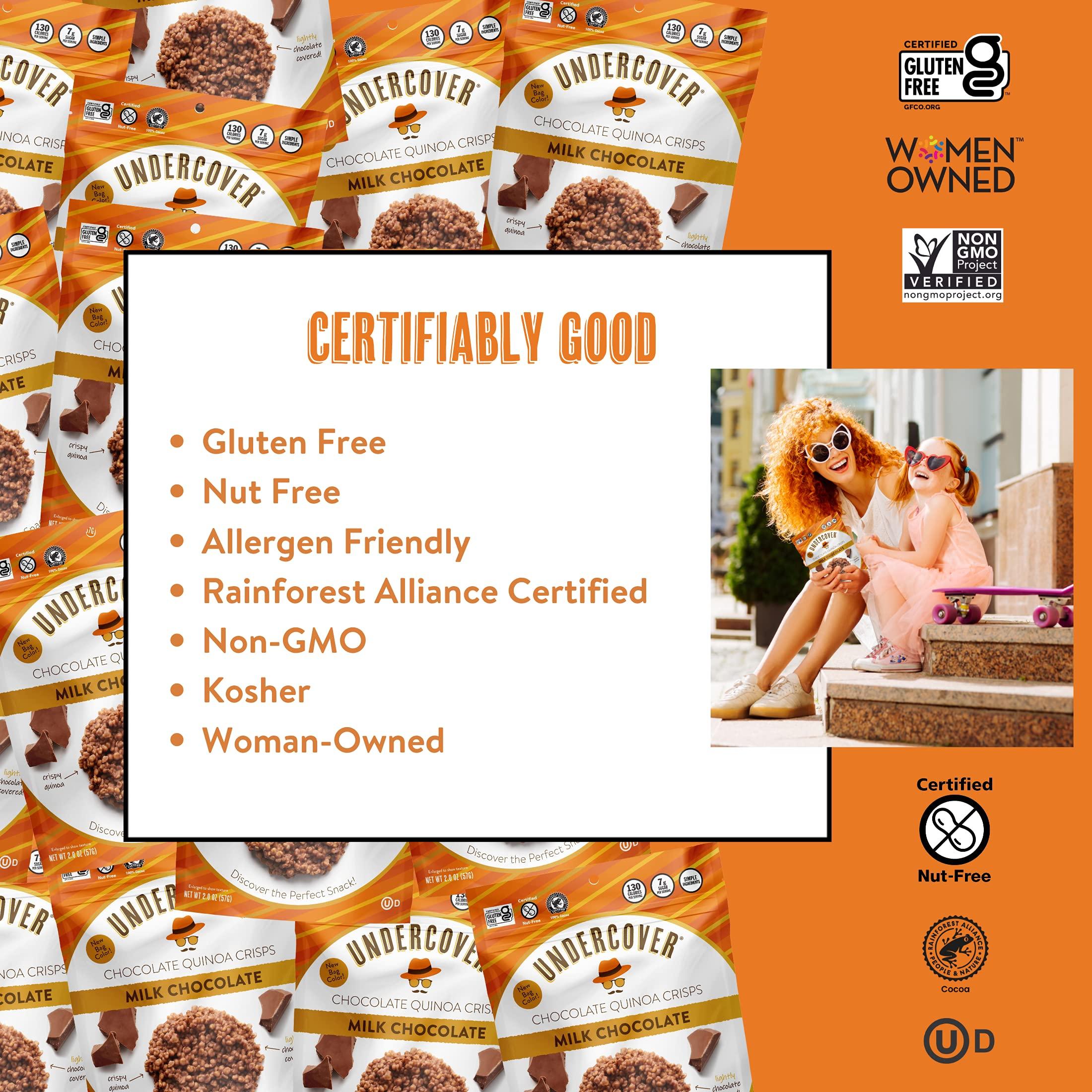 UNDERCOVER CHOCOLATE CO ZZSZRPMACV, UNDERCOVER Chocolate Crispy Quinoa Snack - DARK CHOCOLATE + SEA SALT - Gluten-Free, Nut-Free Bags, 2 Ounce (Pack of 8)