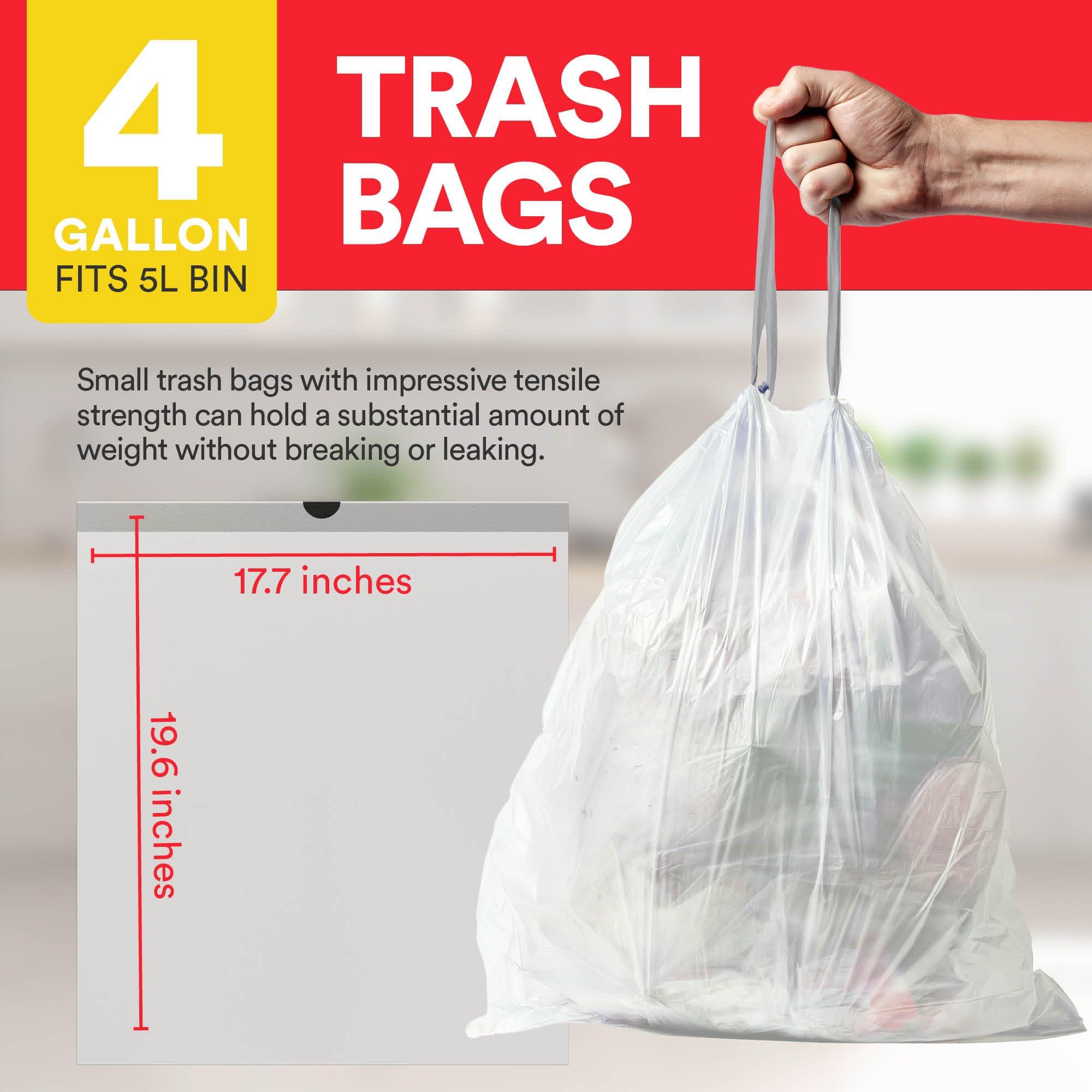 HOUZZKINGZ USA Small Trash Bags 4 Gallon Trash Bags Drawstring - 57 White Unscented Small Garbage Bags | Waste Basket Plastic Trash Can Liners | Bathroom House Cleaning Supplies