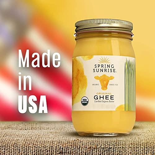 Spring Sunrise Spring Sunrise Organic Grass Fed Ghee Butter - USDA Certified Organic Clarified Butter - Paleo, Keto Friendly, Non-GMO, Gluten, & Casein Free Cooking Oil - Sustainably Sourced (16oz Jar)
