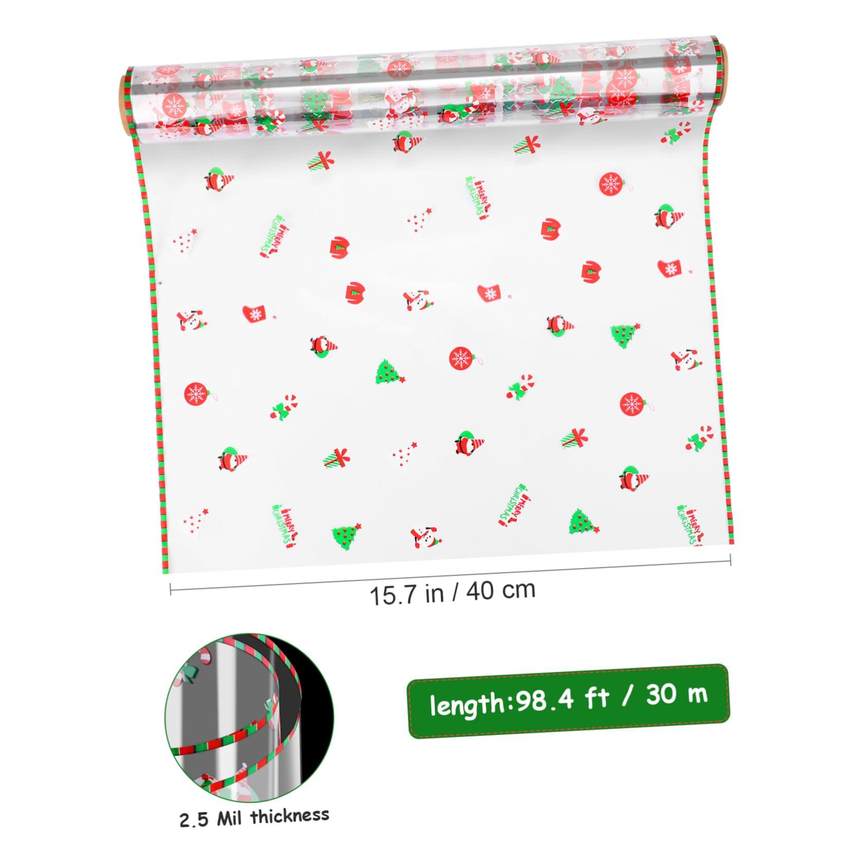 PRETYZOOM PRETYZOOM 100FT Christmas Cellophane Wrap Roll 2.5 Mil Cellophane Wrapping Paper to Christmas Flower Baskets Arts Crafts Christmas Party Flower Gift Baskets Food Arts Crafts