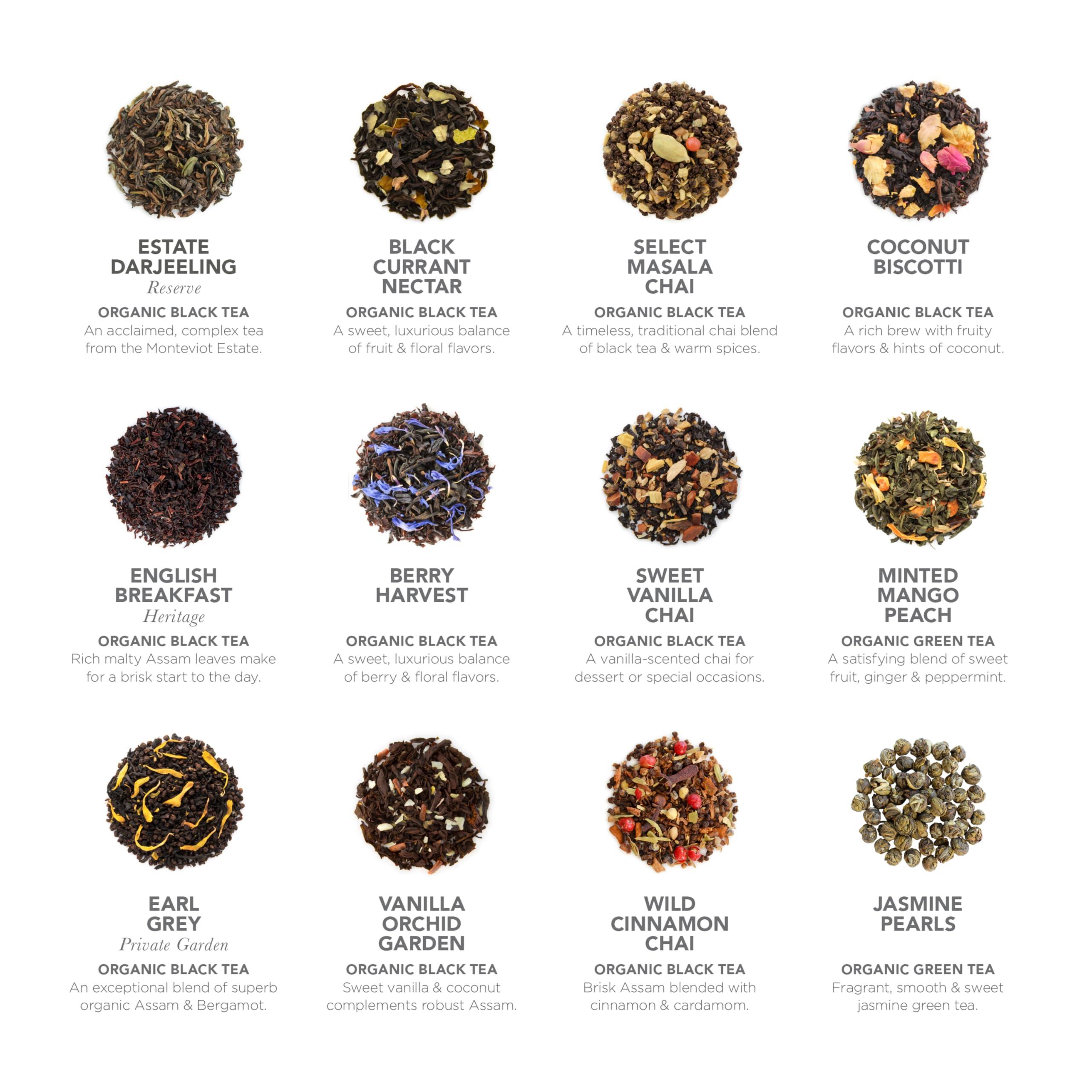 Teabloom Teabloom - World\'s Finest Pyramid Tea Collection, 24 Varieties of USDA Certified Organic Teas - Black Tea, Green Tea, White Tea, Oolong Tea, and Herbal Tea Blends