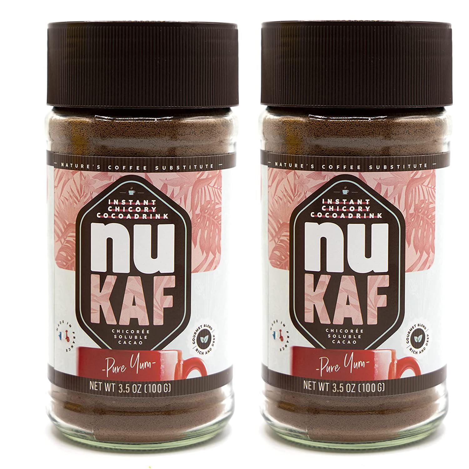 Gourmanity nuKAF By Gourmanity Instant Chicory Coffee Alternative with Cocoa, Brews Like Regular Coffee, Chicory Root Powder Great for Your Daily Drink, Rich in Prebiotics, Kosher, 4.4oz jar (Pack of 2)