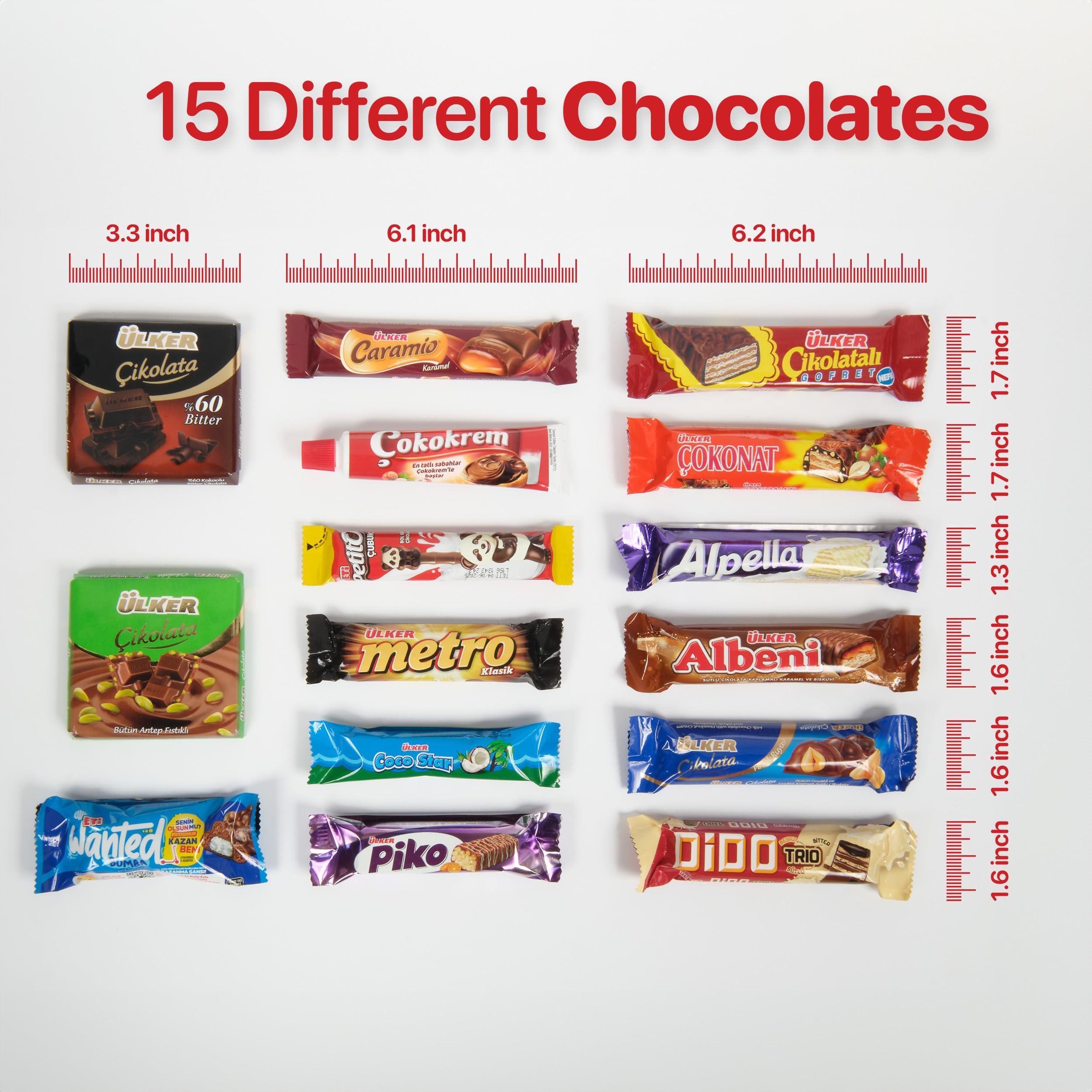 Eastanbul Eastanbul International Snack Box, 15 Chocolate Assortment Bars, Turkish Exotic Snacks, Assorted Candy Variety Pack of Foreign Exotic Candy Box of Assorted Chocolate