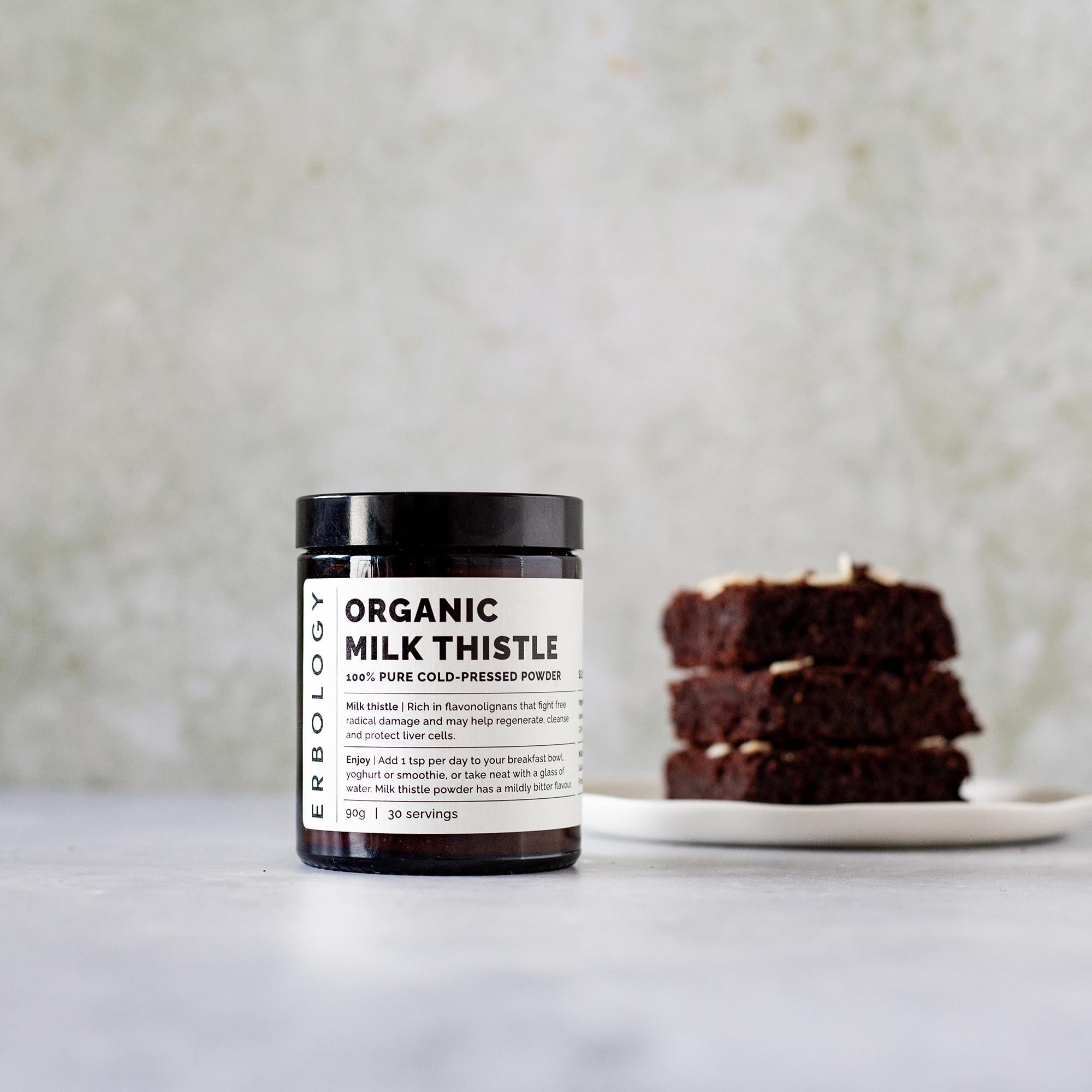 Erbology Erbology Organic Milk Thistle Powder 3.2 oz - 30 Servings - 180mg Silymarin per Serving - Liver Health - Cold-Pressed from 100% Milk Thistle Seeds - Sustainably Sourced in Europe - Vegan - GMO-Free