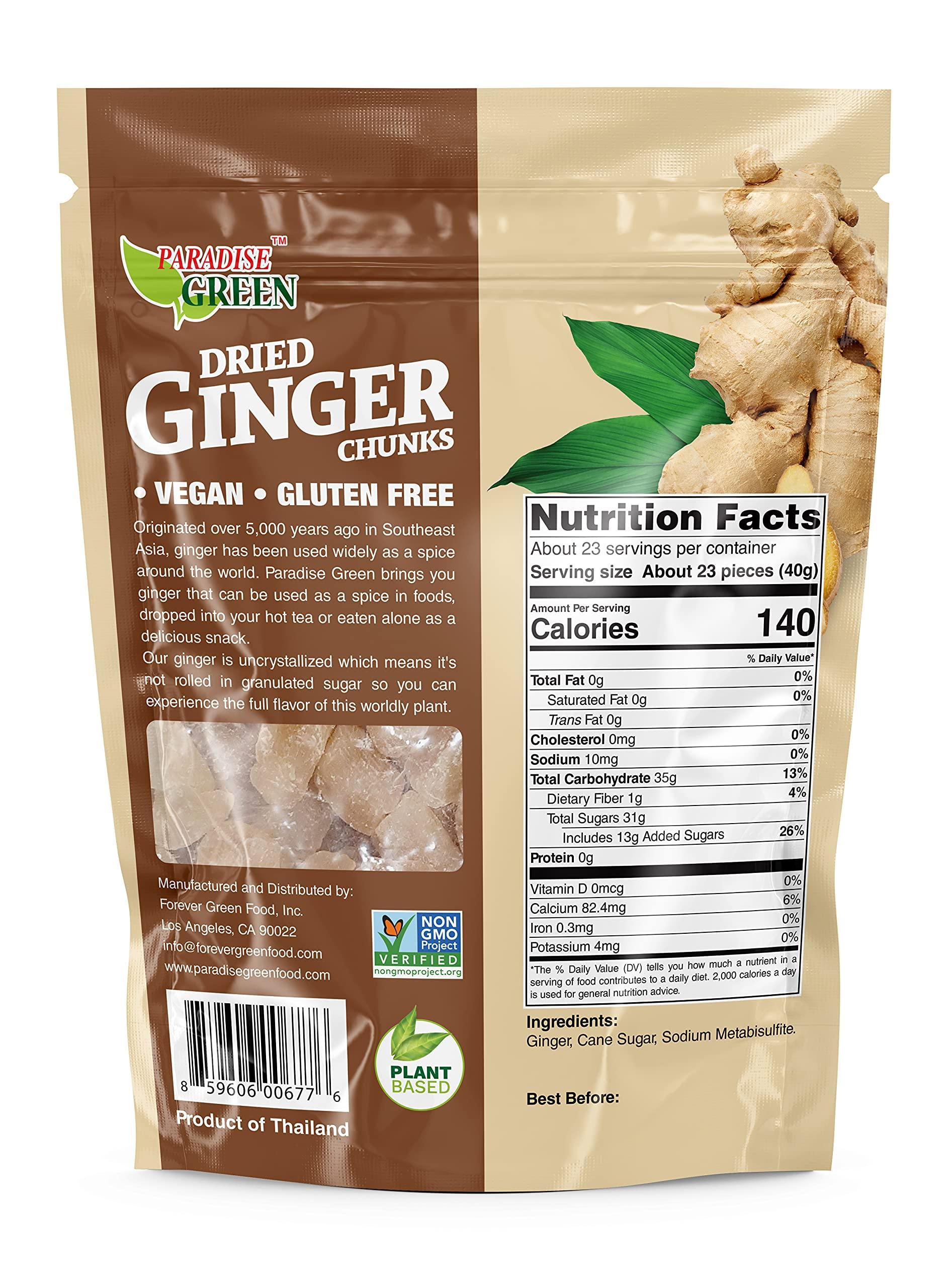 Paradise Green Paradise Green Dried Ginger Chunks, Uncrystallized | Vegan | Plant Based | Non-GMO, 32 oz