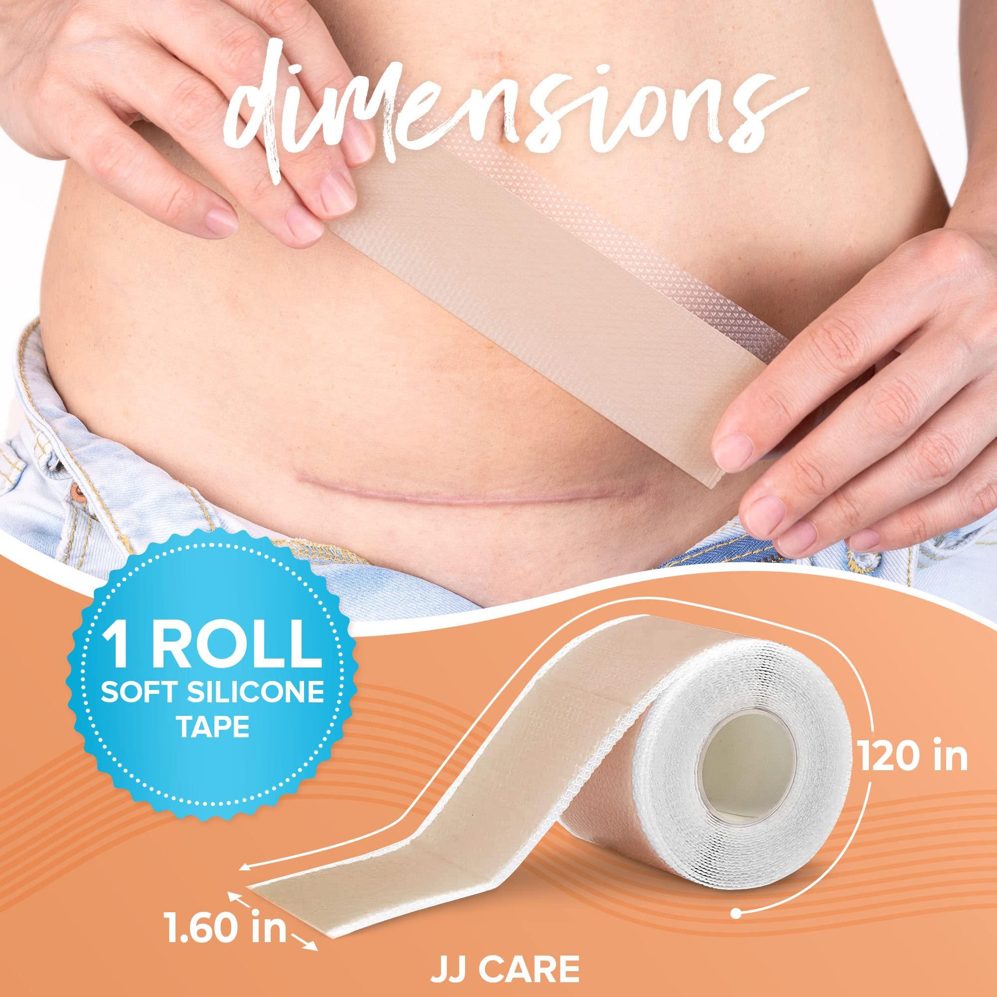 JJ CARE Soft Silicone Tape, 1.6” x 120” Flexible Silicone Scar Tape, Medical Grade Silicone Strips for Scars, Washable & Reusable Scar Tape for Surgical Scars, Latex-Free Scar Tape