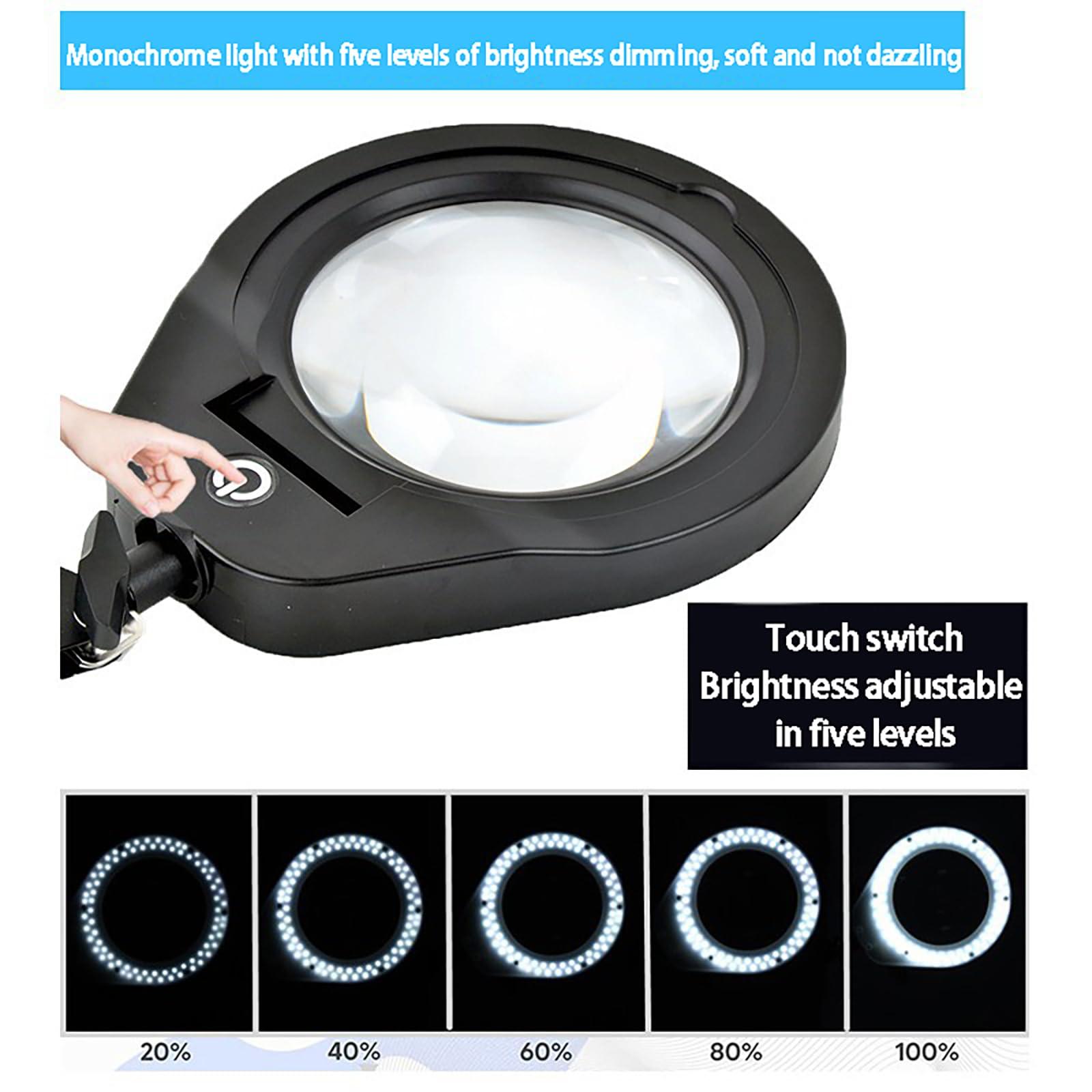 GLocKi 10X Magnifying Glass with Light, 3 Color Modes, 4.7 Real Glass Lens LED Desk Lamp & Clamp, Magnifier Light and Stand for Crafts Welding Close Work