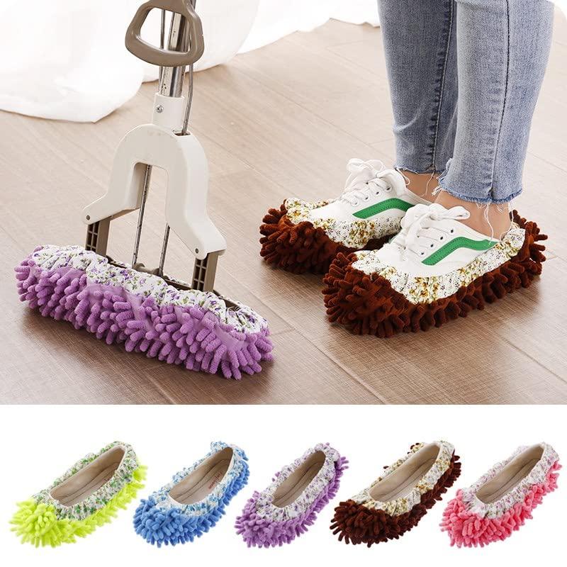 SXJART 2 Pair Microfiber Chenille Elastic Cuff Floor House Cleaning Mop Slippers Shoes